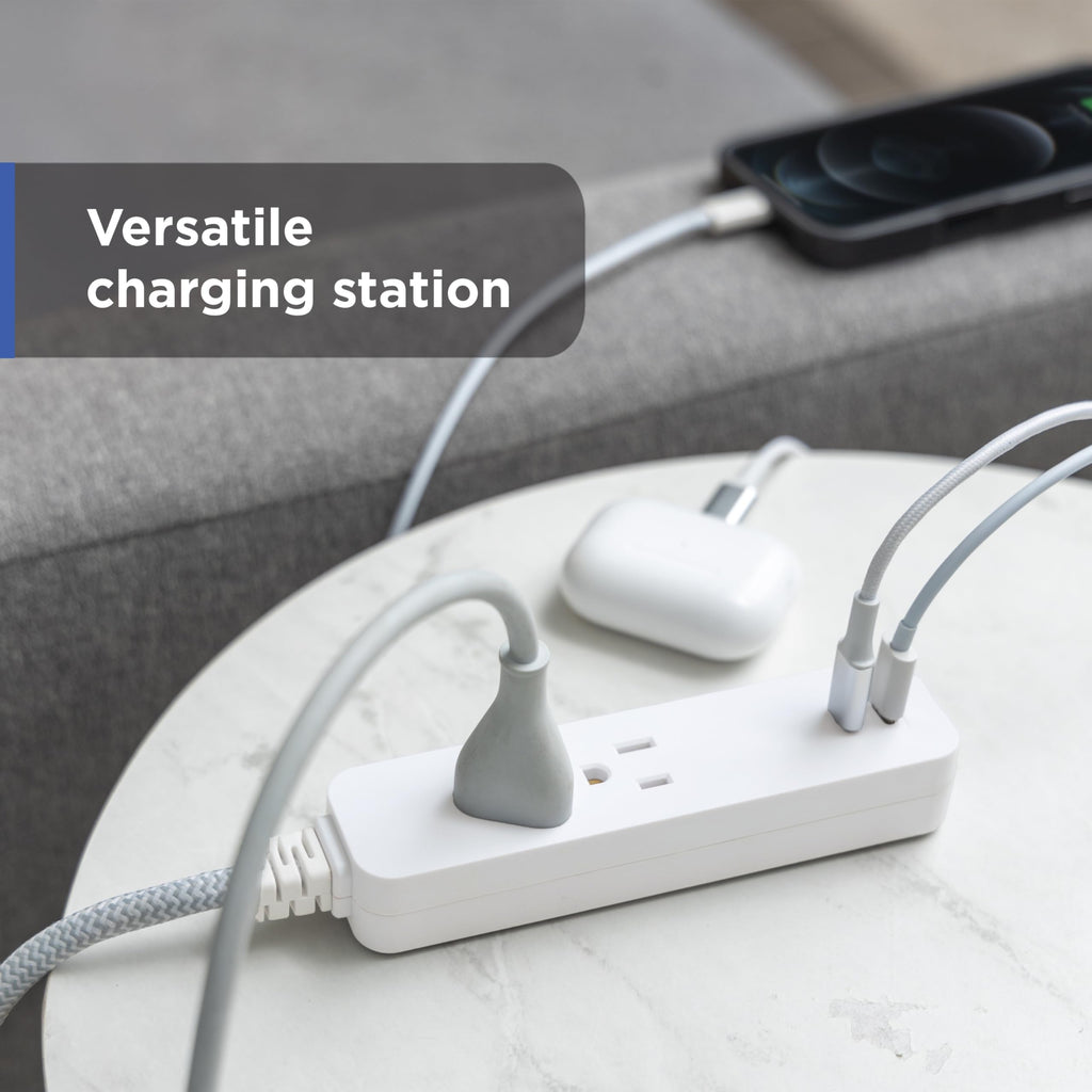 GE 6-Outlet & 2-Outlet Surge Protector Combo Pack with 2 USB-C Ports, 245 Joules, 2ft Braided Cords, Flat Plugs, ETL Certified, White, 86076