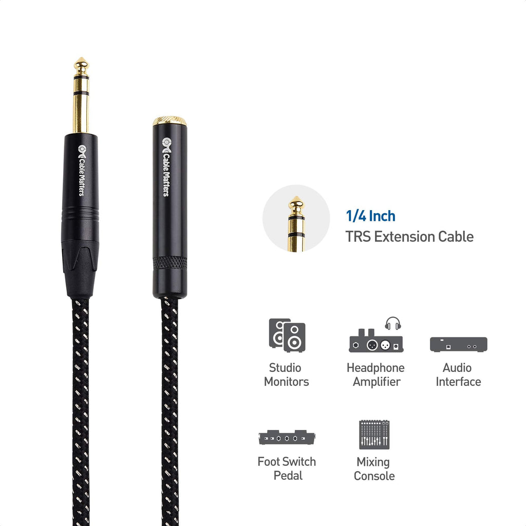 Cable Matters Braided 1/4 Inch Extension Cable (1/4 TRS to 1/4 Inch Male to Female Cable) - 6 ft