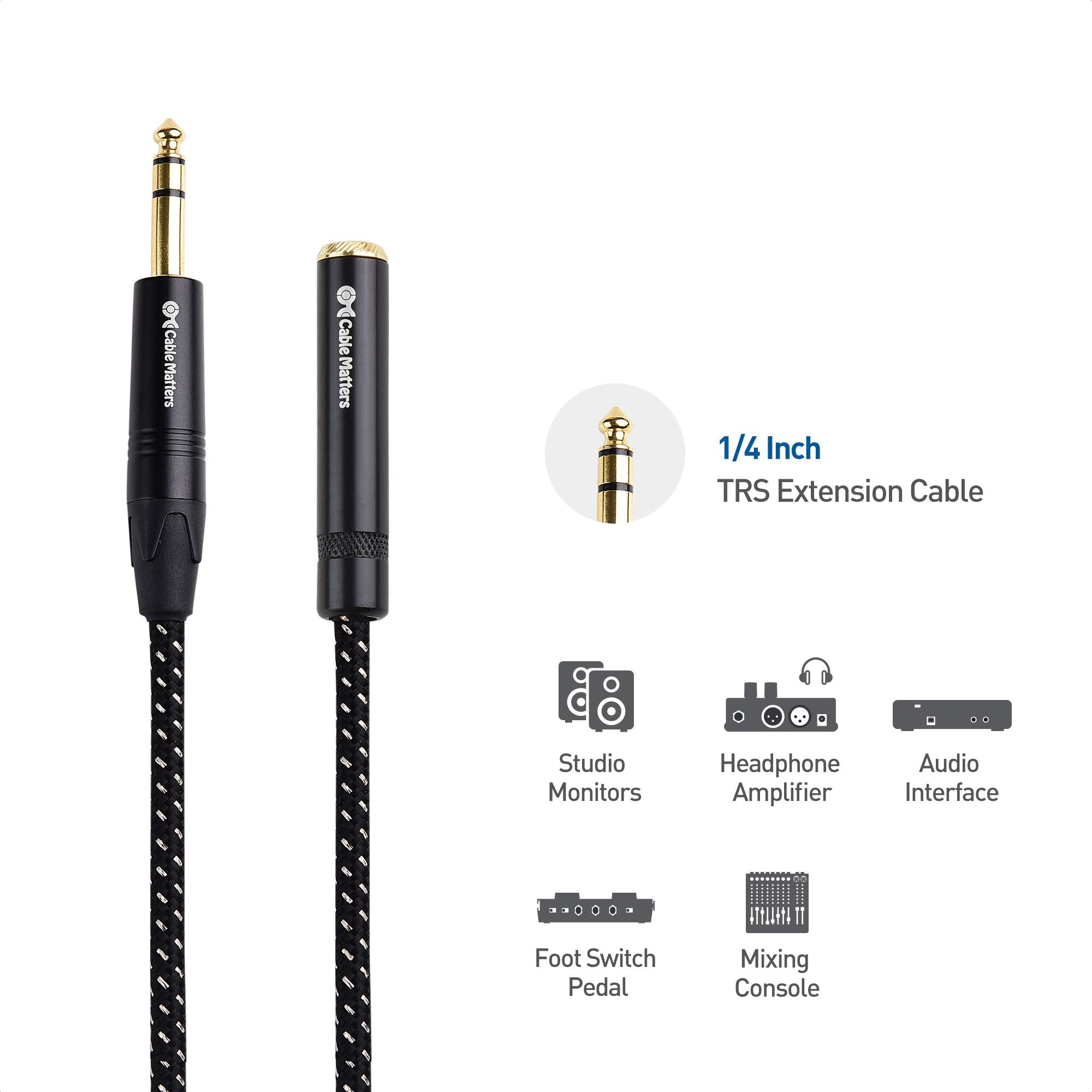 Cable Matters Braided 1/4 Inch Extension Cable (1/4 TRS to 1/4 Inch Male to Female Cable) - 6 ft