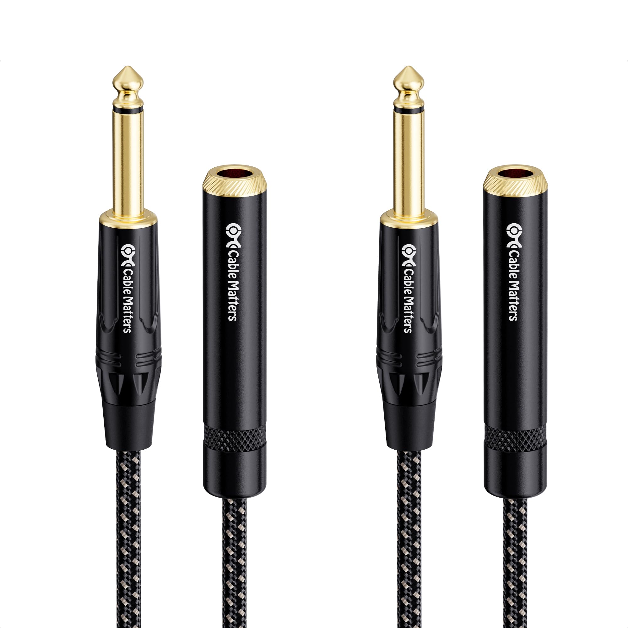 Cable Matters 10 Feet 1/4 Inch TS Male to Female Extension Cable, Black, 2-Pack, Compatible with Microphone, Speaker, Mixer