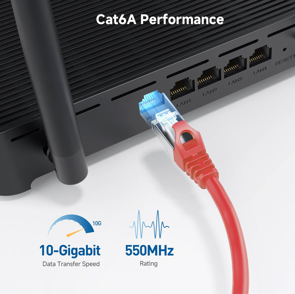Cable Matters 10Gbps Snagless Long Shielded Cat 6A Ethernet Cable - 100ft, Cat 6A Cable, Cat6A Cord, Ethernet Cord, Red