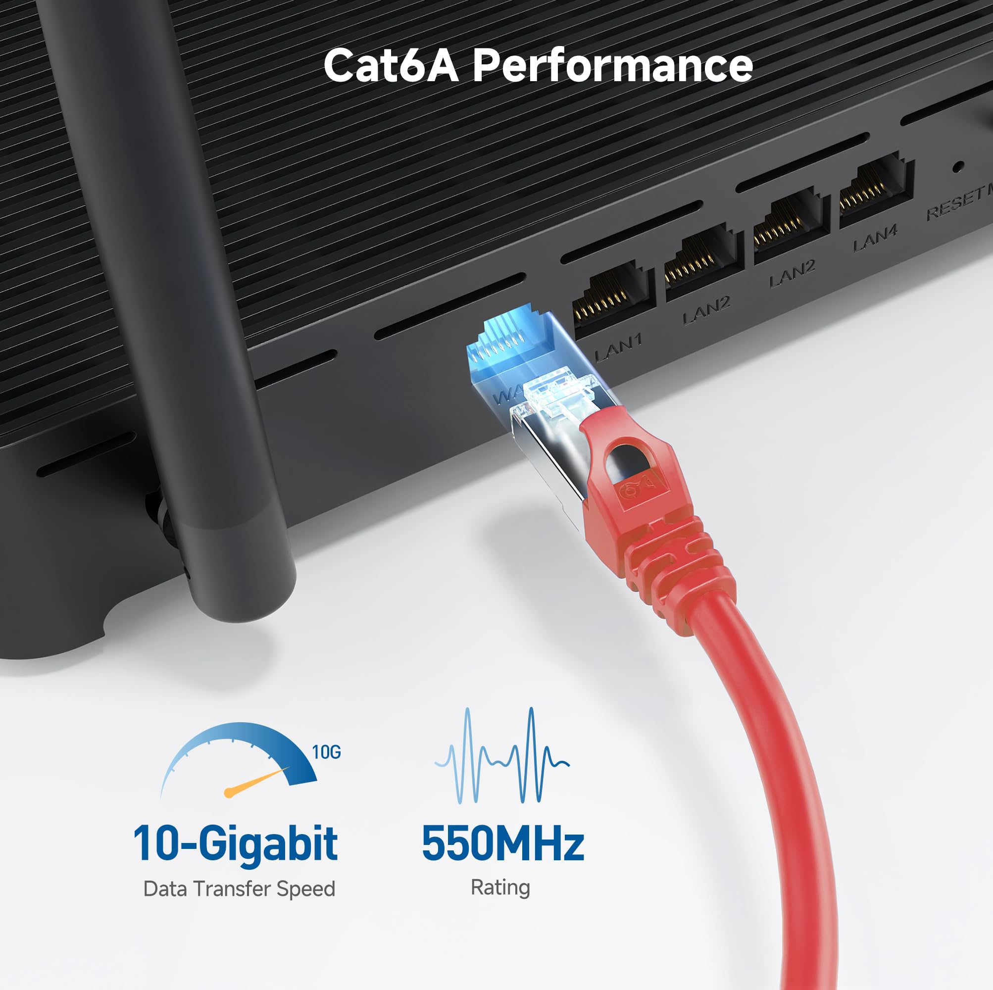Cable Matters 10Gbps Snagless Long Shielded Cat 6A Ethernet Cable - 100ft, Cat 6A Cable, Cat6A Cord, Ethernet Cord, Red