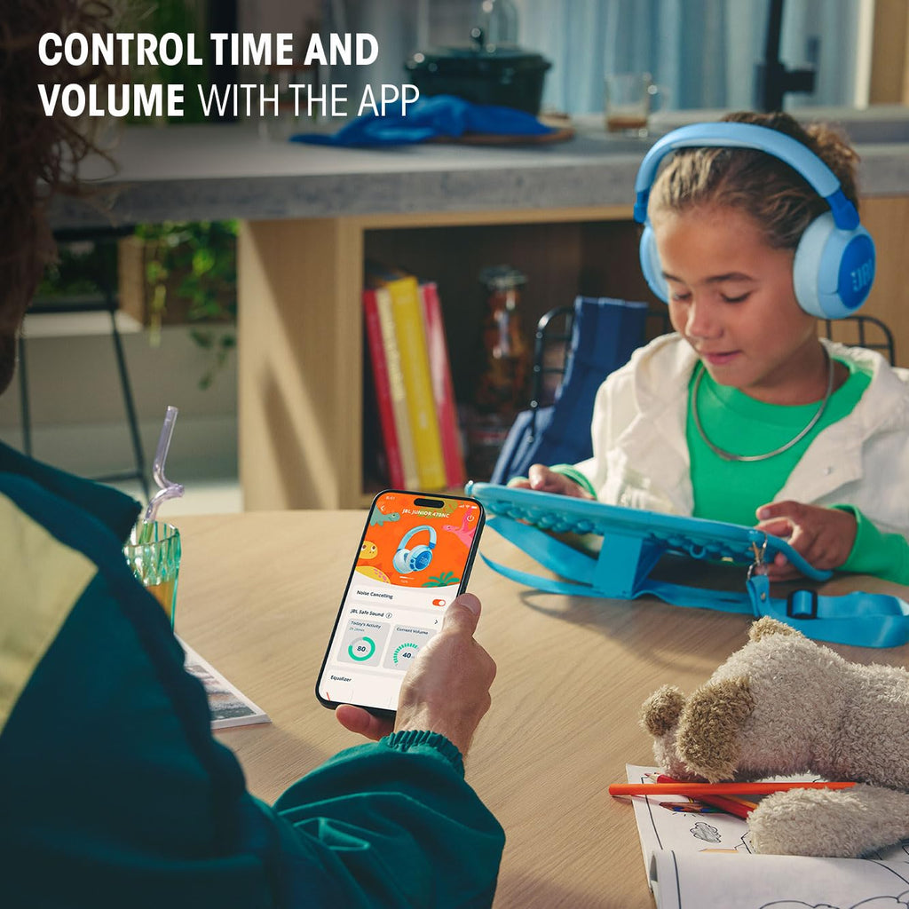 JBL Junior 470NC - Wireless Over-Ear Noise Cancelling Kids Headphones Safe Sound (<85dB), Fit for Kids, Parental Control with Customizable Volume & Playtime and 50Hr Battery Life (White)