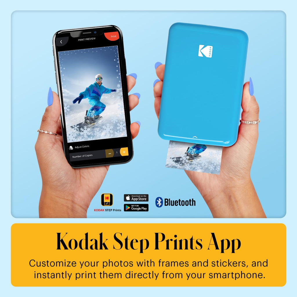 KODAK Step Instant Smartphone Photo Printer, Portable Mini Color Wireless Mobile Printer, Zink 2x3” (5.1x7.5 cm) Sticky-Back Photos, Bluetooth Compatible with iOS & Android Devices, Editing App, Blue
