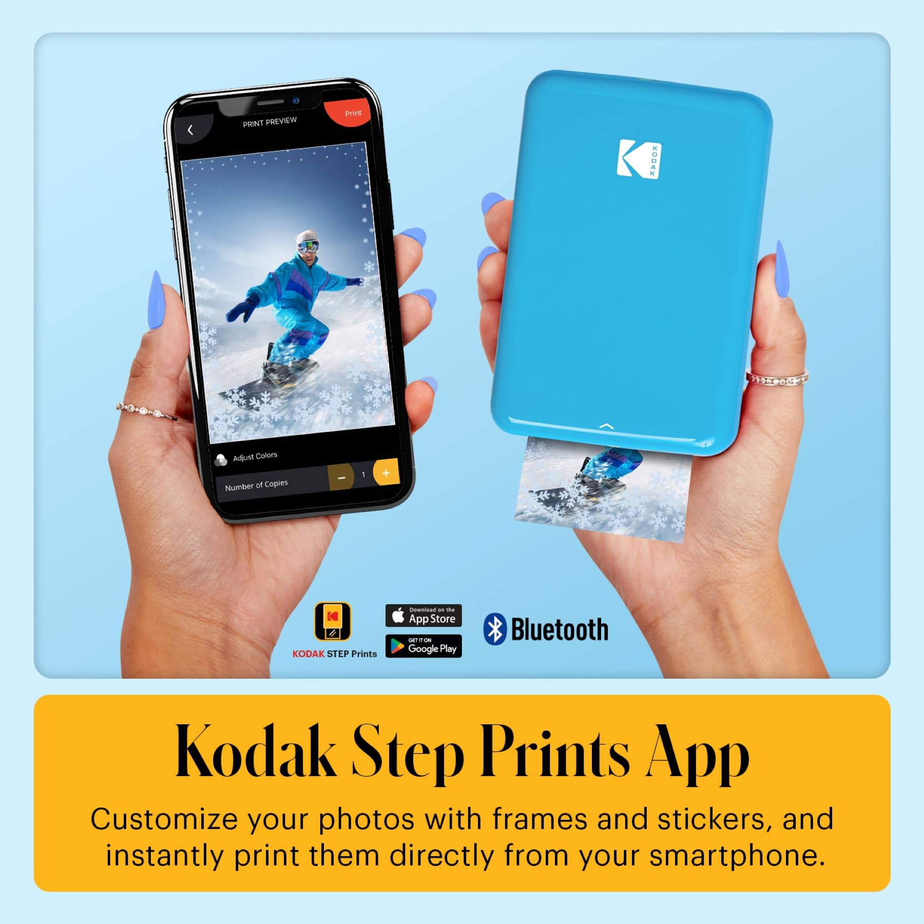 KODAK Step Instant Smartphone Photo Printer, Portable Mini Color Wireless Mobile Printer, Zink 2x3” (5.1x7.5 cm) Sticky-Back Photos, Bluetooth Compatible with iOS & Android Devices, Editing App, Blue