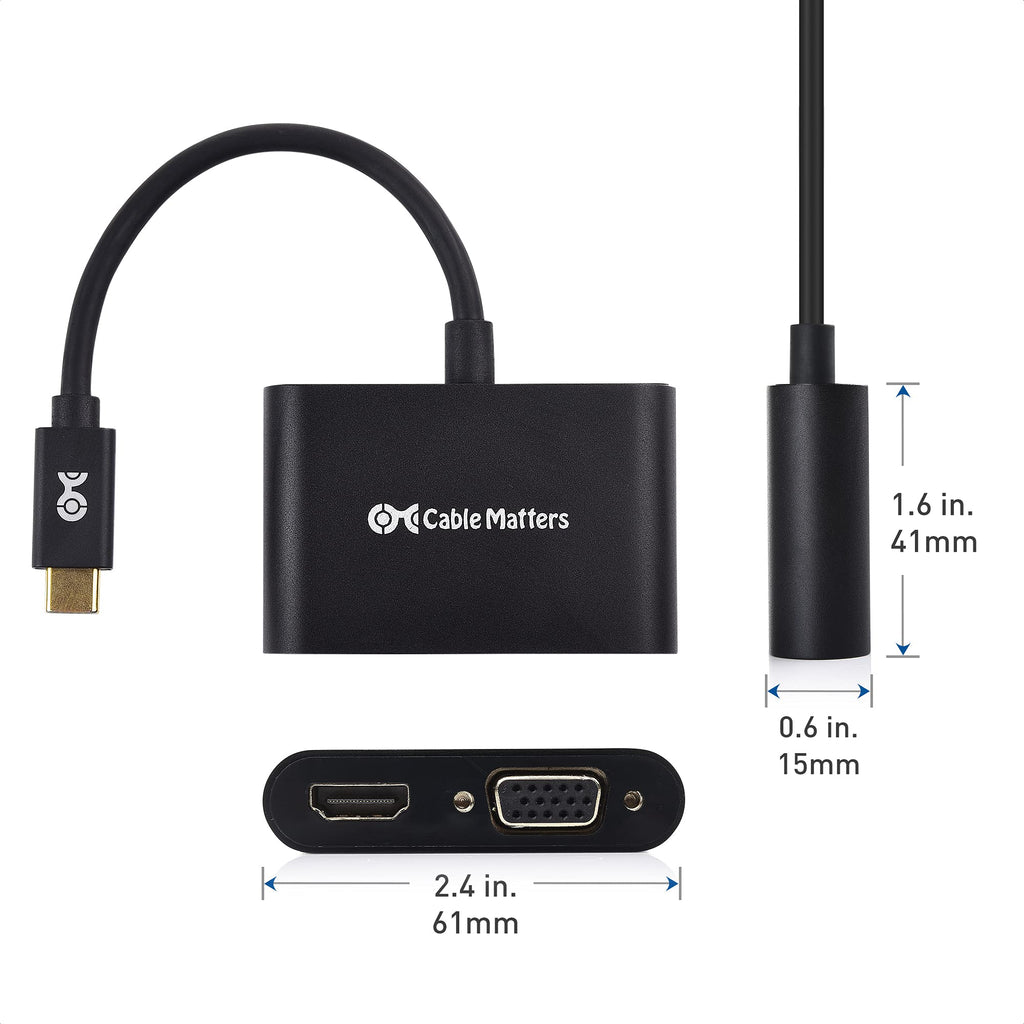 Cable Matters Aluminum USB C to HDMI VGA Adapter for MacBook, Chromebook Plus, Surface Book 2 and More (Thunderbolt 3 Port Compatible)