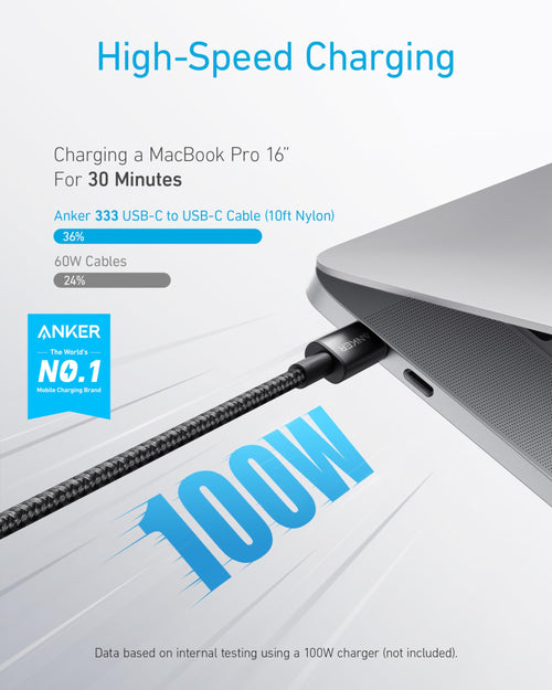 Anker USB C to USB C Cable, Type-C Charging Cord Fast Charge(6FT*3,100W), for iPhone 17/17 pro, MacBook and More(USB 2.0,Black)