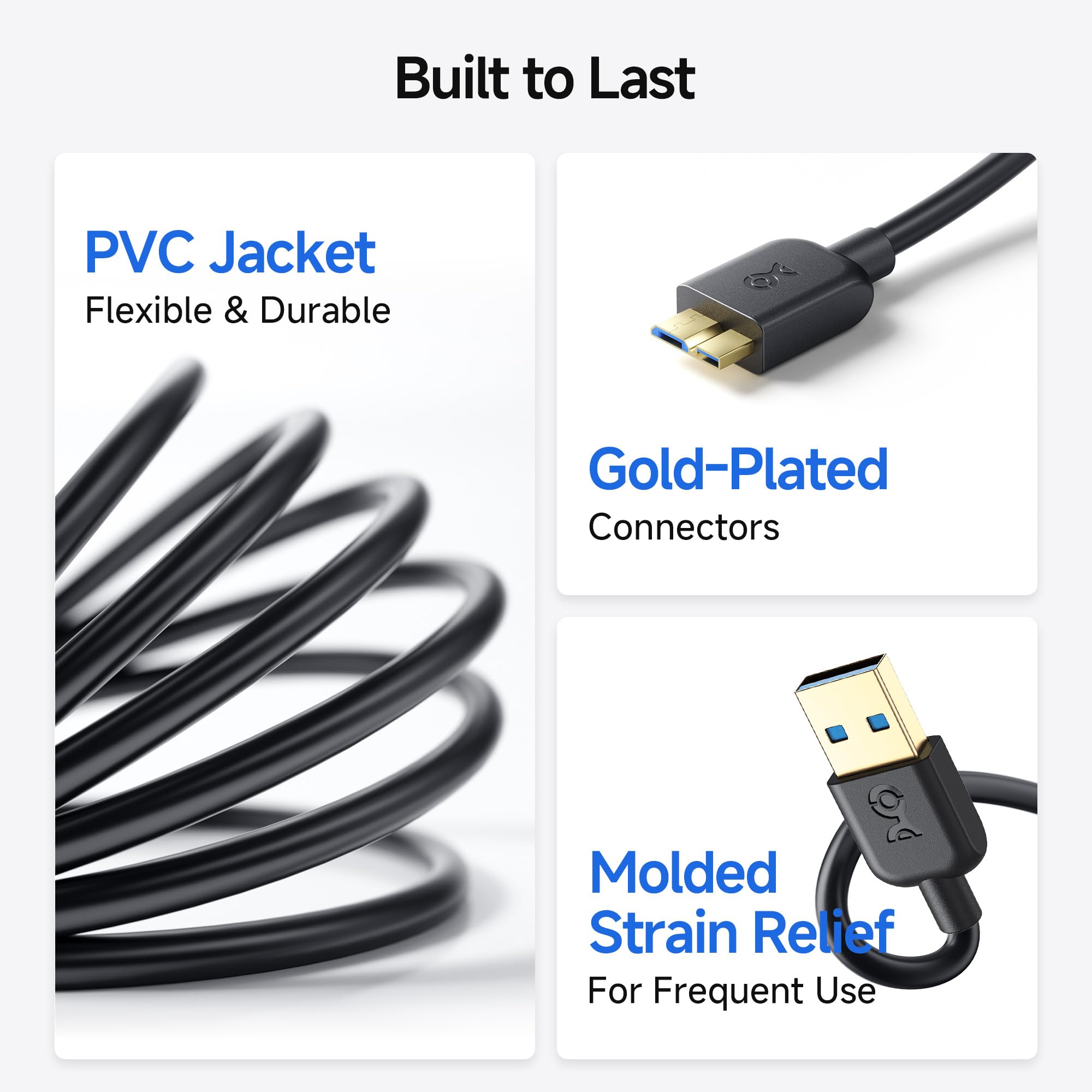 Cable Matters Micro USB 3.0 Cable (Micro USB 3 Cable A to Micro B) in Black 15 Feet - Available 3FT - 15FT in Length