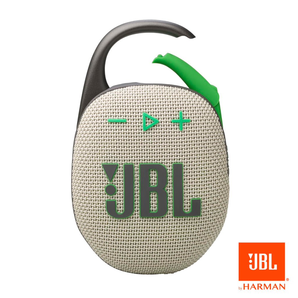 JBL Clip 5 - Ultra-Portable, Waterproof & Dustproof Bluetooth Speaker, Big Pro Sound with punchy bass, Integrated carabiner, Up to 12 Hours of Play, Made in part with recycled materials (Sand)