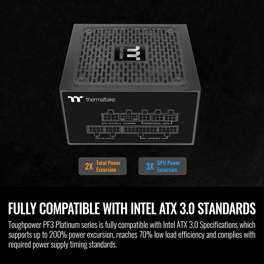 Thermaltake Toughpower PF3 ATX 3.0 750W 80+ Platinum Full Modular SLI/Crossfire Ready Power Supply; PCIe 5.0 12VHPWR Connector Included; 10 Year Warranty; PS-TPD-0750FNFAPU-3