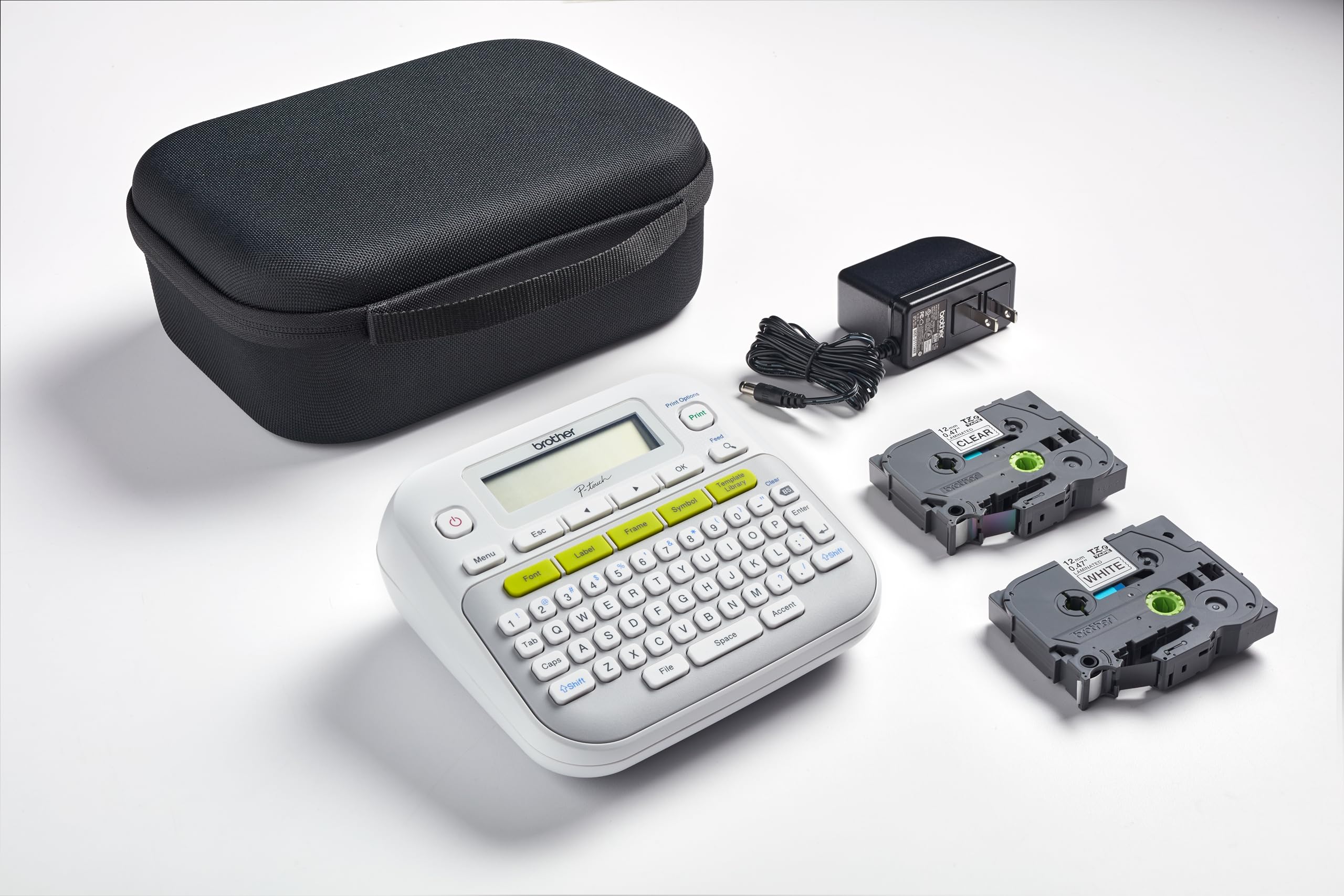 Brother PT-D210SV Label Maker Bonus Bundle Comes with a Protective Carrying case, an Adapter, and Two Sample Genuine TZe Label Tapes for Added Value.