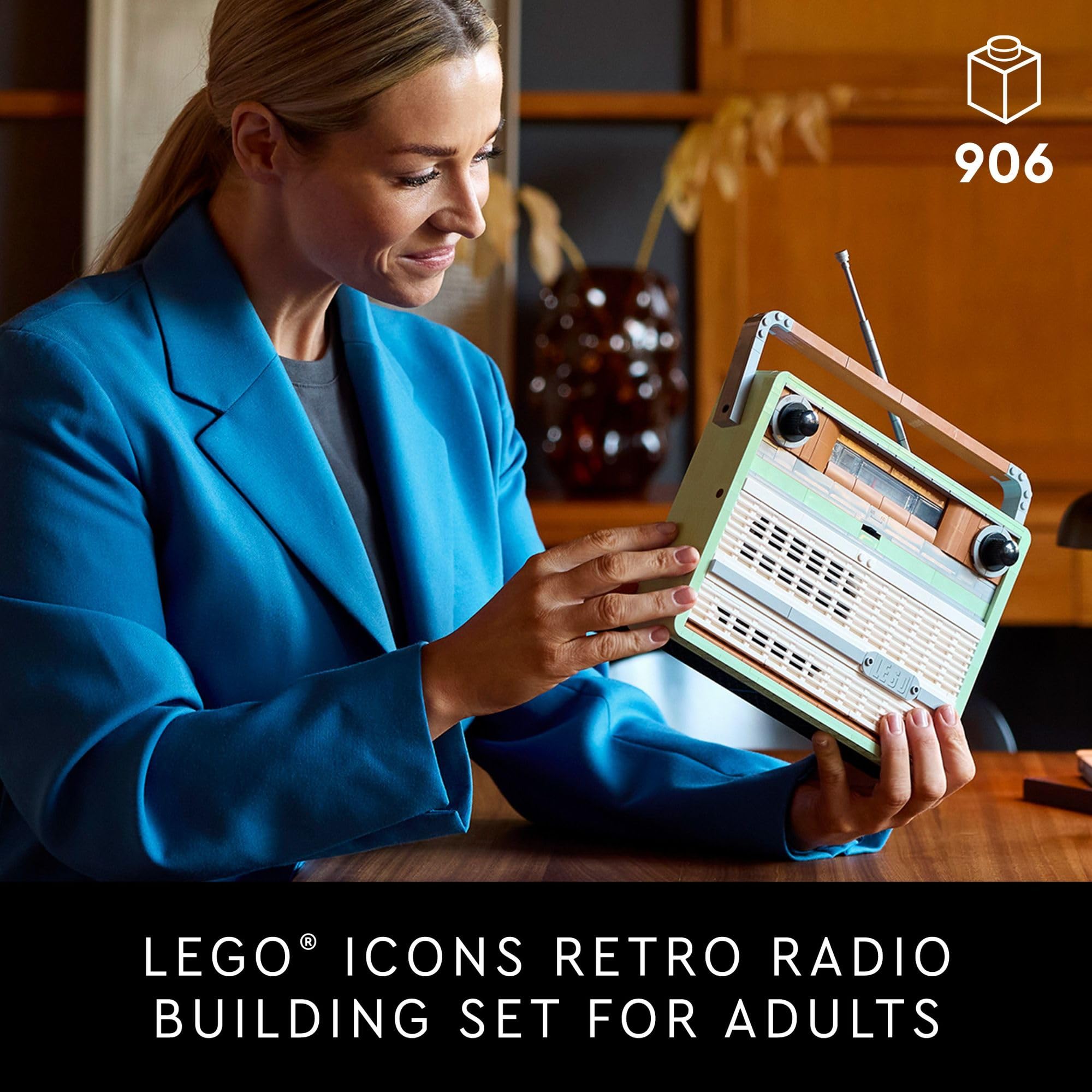 LEGO Icons Retro Radio Building Set for Adults - Home Decor for Bedroom, Living Room, Desk for Vintage Aesthetic with Sound Effects & Smart Phone Integration- Gift for Men and Women - 10334