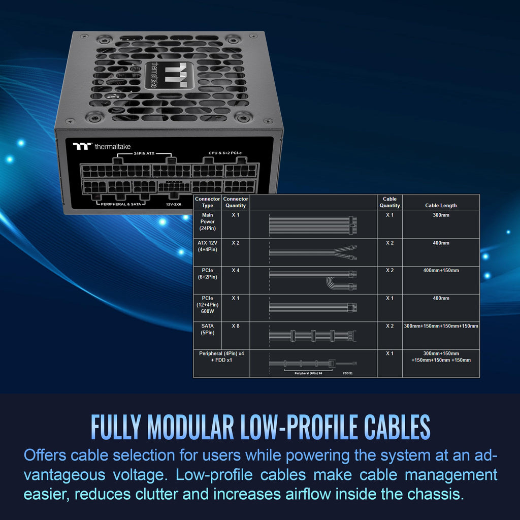 Thermaltake Toughpower SFX 1000W 80Plus Platinum ATX 3.1 Standard Power Supply; 600W 12V-2x6 Connector Included; Full Modular; 90mm FDB Fan; PS-STP-1000FNFAPU-1; 7 Year Warranty