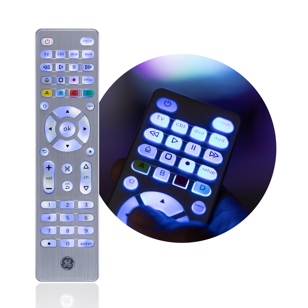 GE 4-Device Universal Remote Control - Backlit Buttons, Samsung, LG, Vizio, Sony, Roku & Apple TV Replacement, Silver, 48844