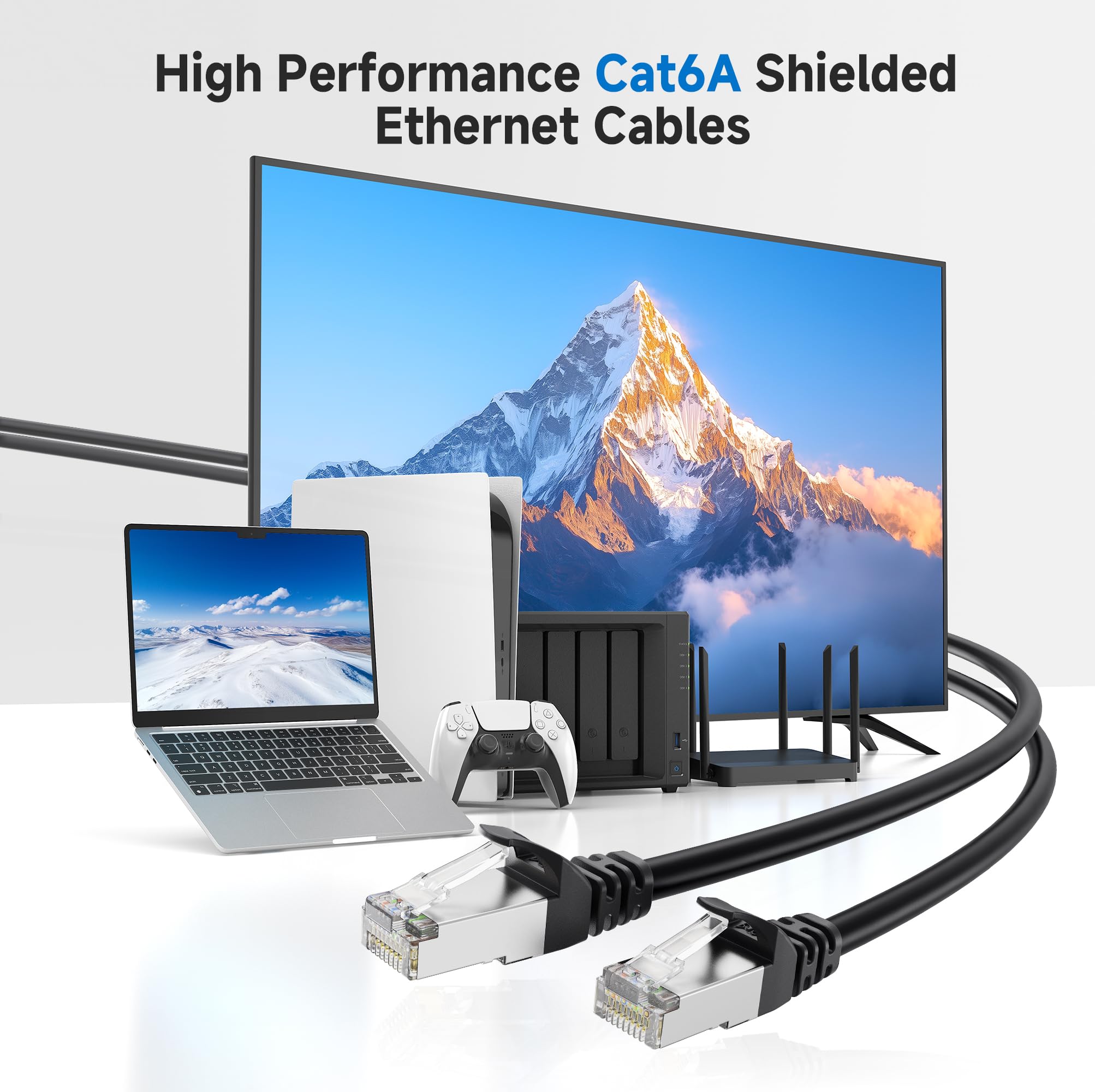 Cable Matters 10Gbps 5-Pack Snagless Shielded Cat 6A Ethernet Cable - 5ft, Cat 6A Cable, Cat6A Cord, Ethernet Cord, Black