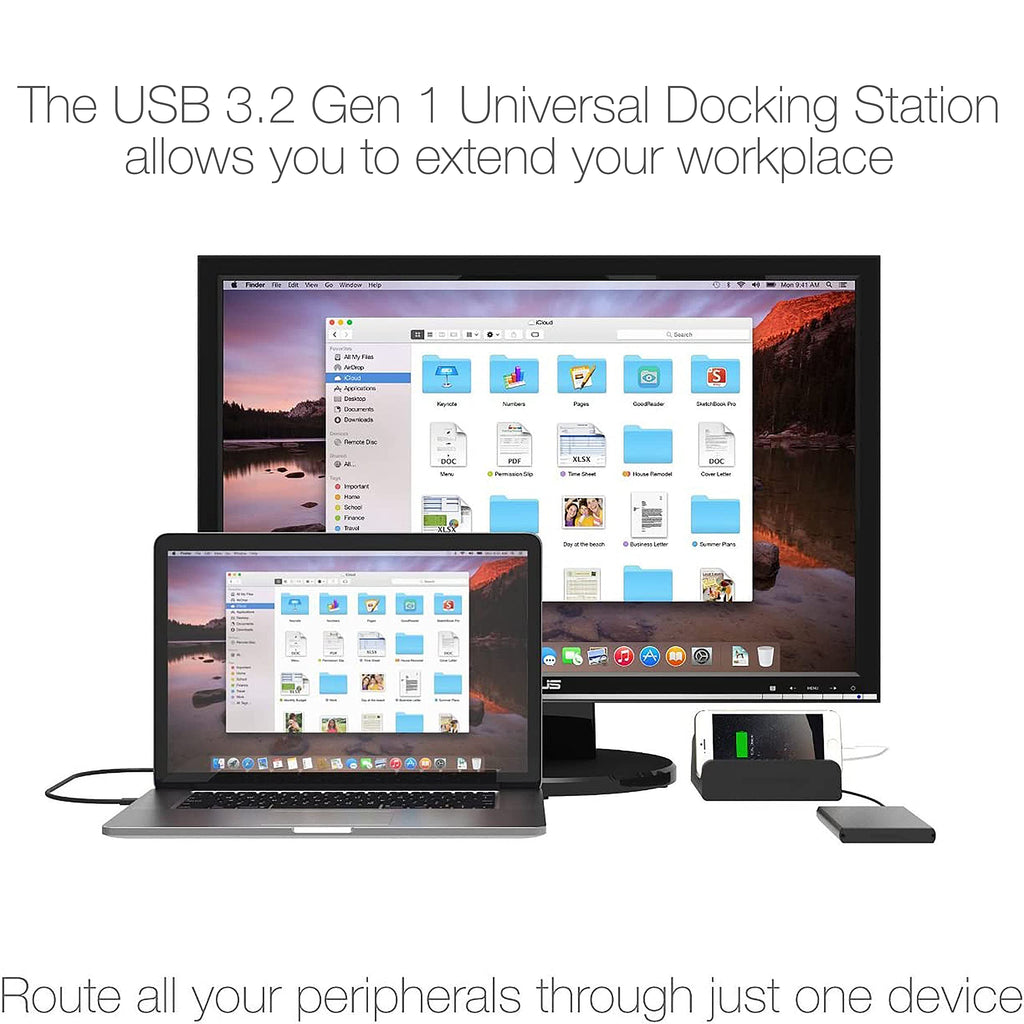 SABRENT Docking Station With Power Supply and Stand for PC and Laptops, Dual Video Outputs (HDMI and DVI), Ethernet Adapter, Audio, 4 USB 3.2 Ports, 2 USB Fast Charging Ports