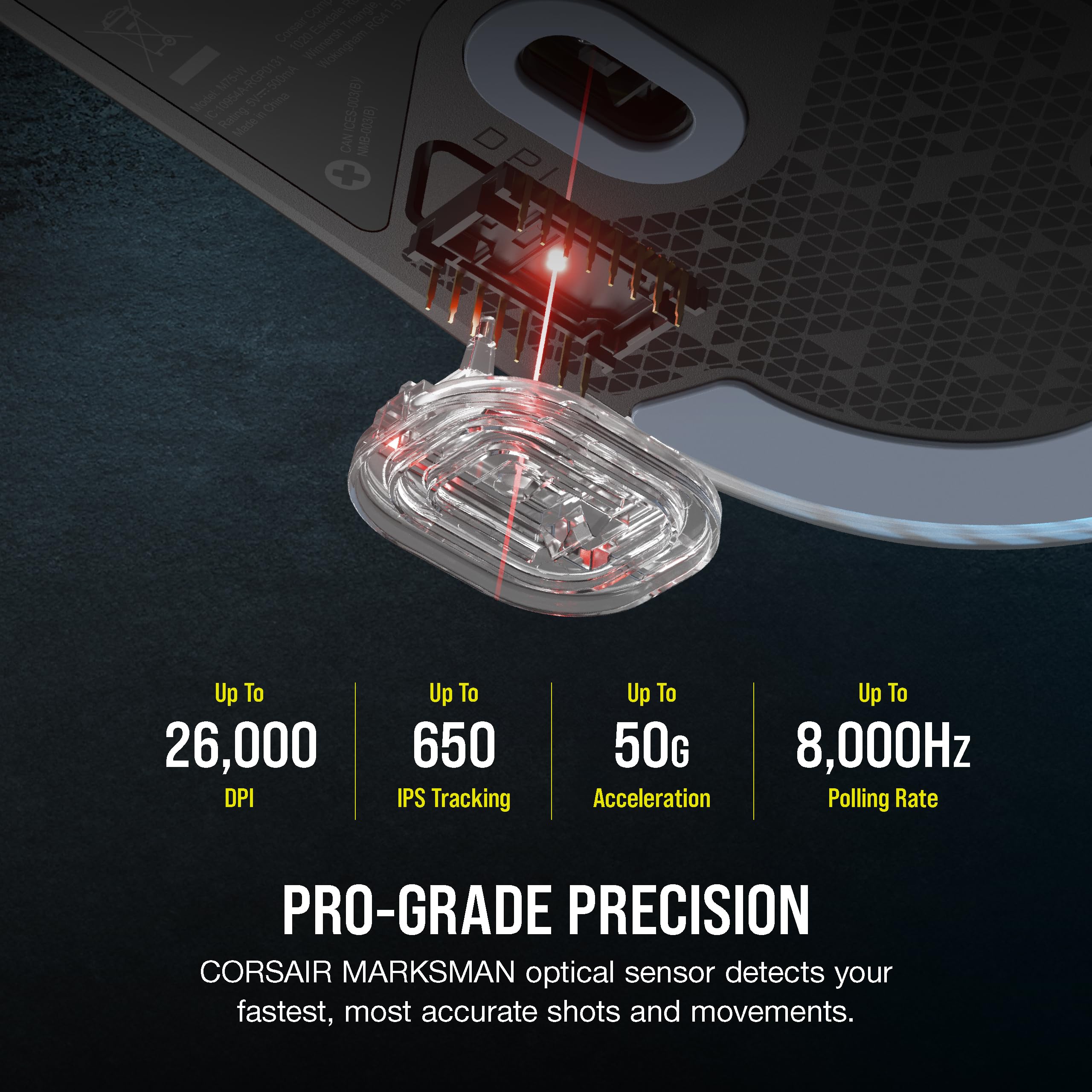 Corsair M75 Wired RGB Lightweight FPS Gaming Mouse � 26,000 DPI � Swappable Side Buttons � PC � Black