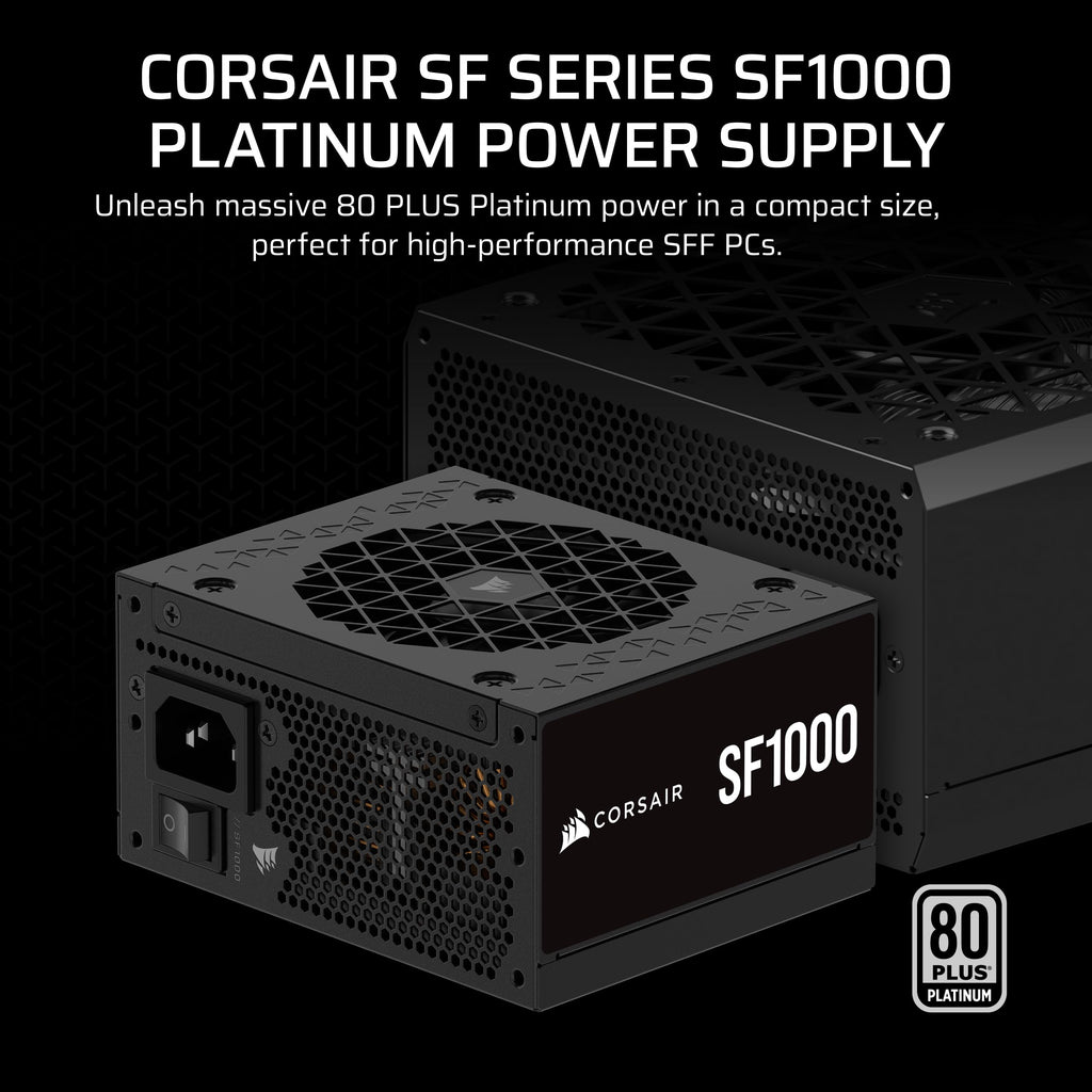 CORSAIR SF1000 1000W 80 PLUS Platinum SFX Power Supply - ATX 3.0 Compliant, PCIe 5.0 Ready, Fully Modular, Low Noise, Black