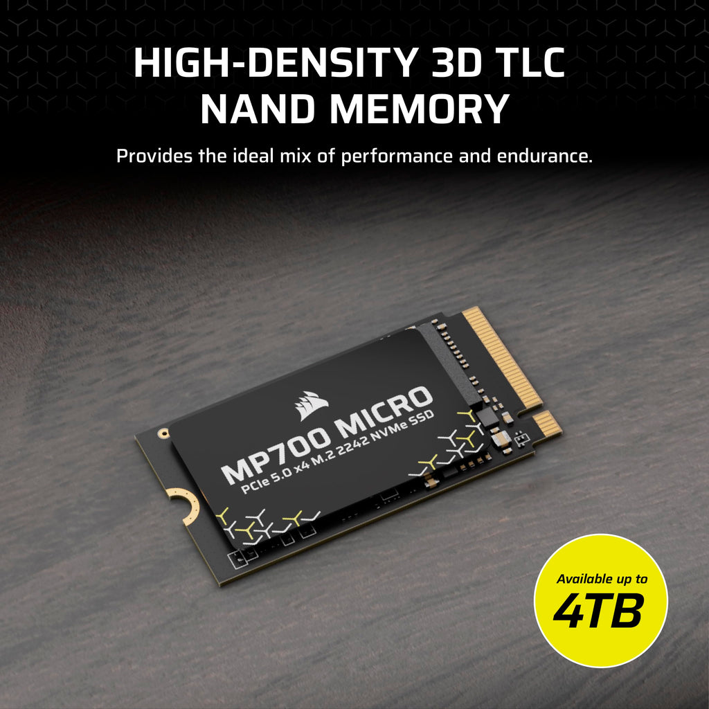 Corsair MP700 MICRO 4TB PCIe 5.0 NVMe M.2 2242 SSD – Up to 9,400 MB/s Read, 8,100 MB/s Write – Gen5 Speed for Laptops & Mini PCs – Black