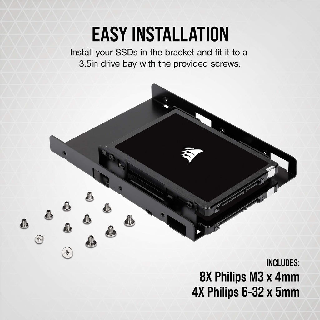 Corsair Dual SSD Mounting Bracket (3.5� Internal Drive Bay to 2.5", Easy Installation) Black