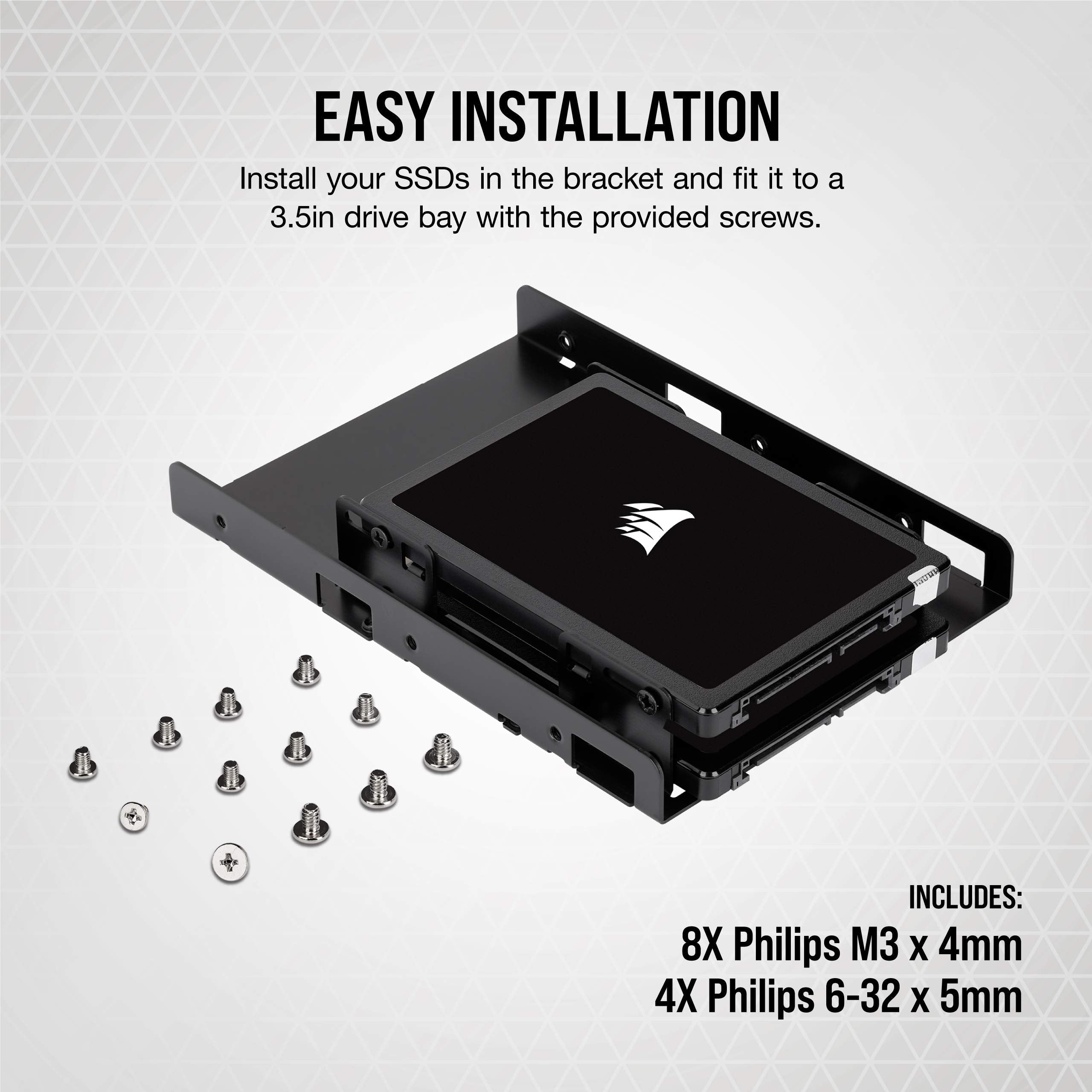 Corsair Dual SSD Mounting Bracket (3.5� Internal Drive Bay to 2.5", Easy Installation) Black