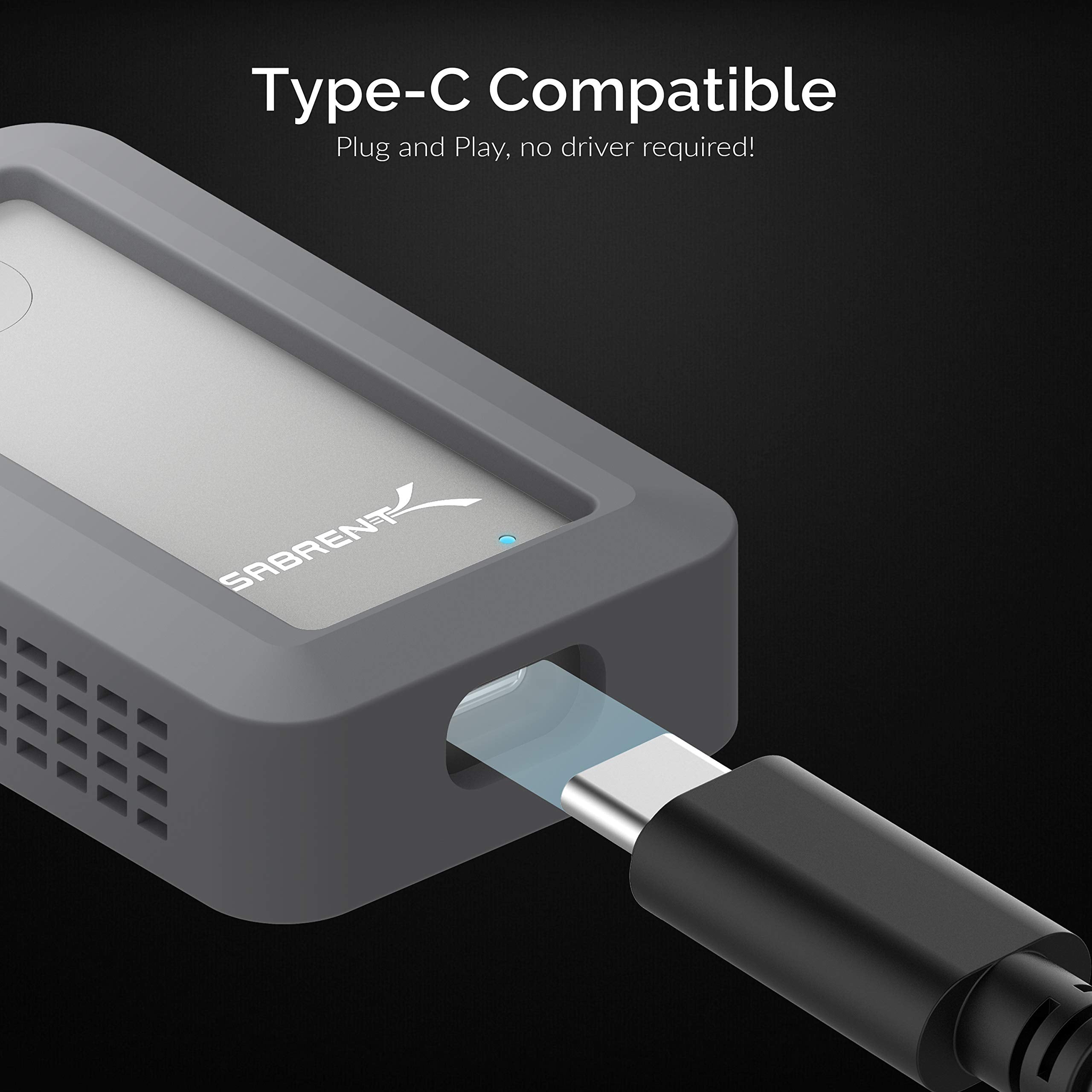 SABRENT External SSD 1TB Water Proof Portable Hard Drive NVMe USB 3.2x2 1000 MB/s Read with Bumper Guard, USB Cables Included, External M.2 SSD, 2.85 in Length (SB-1TB-NAWP)
