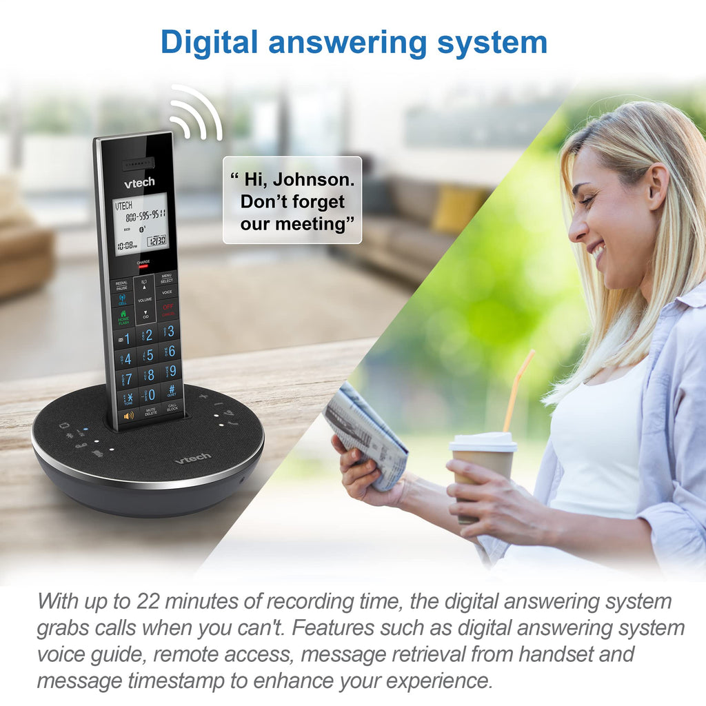 VTech LS6381 DECT 6.0 Cordless Phone with Bluetooth Speaker, Echo Cancellation, Noise Reduction, Music Streaming, Landline Phone with Answering Machine Easy to Read Smart Call Blocker