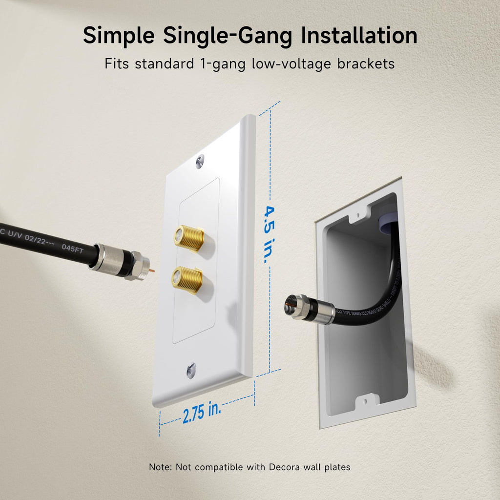 Cable Matters 2-Pack 2-Port TV Cable Wall Plate (Coax Wall Plate) in White