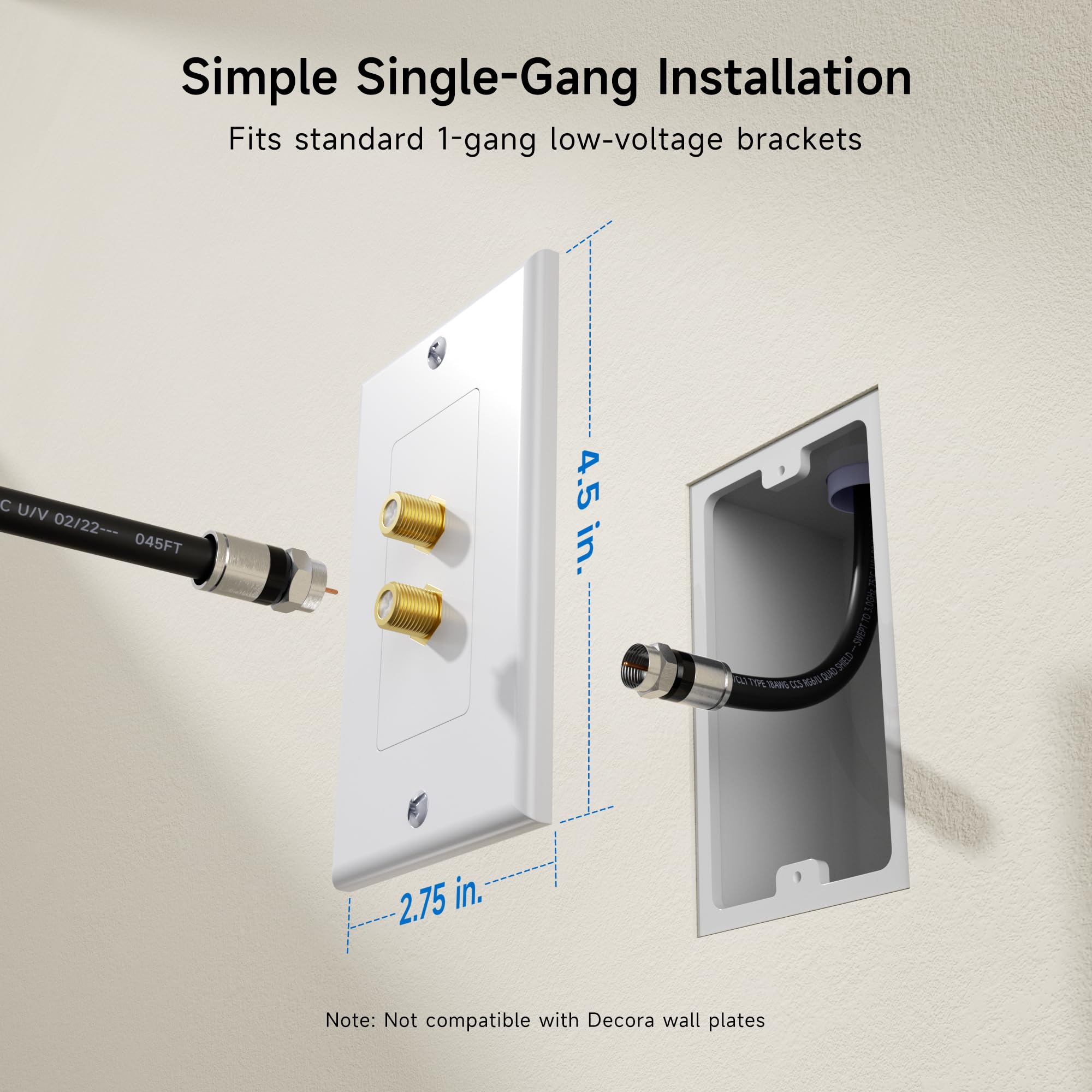 Cable Matters 2-Pack 2-Port TV Cable Wall Plate (Coax Wall Plate) in White