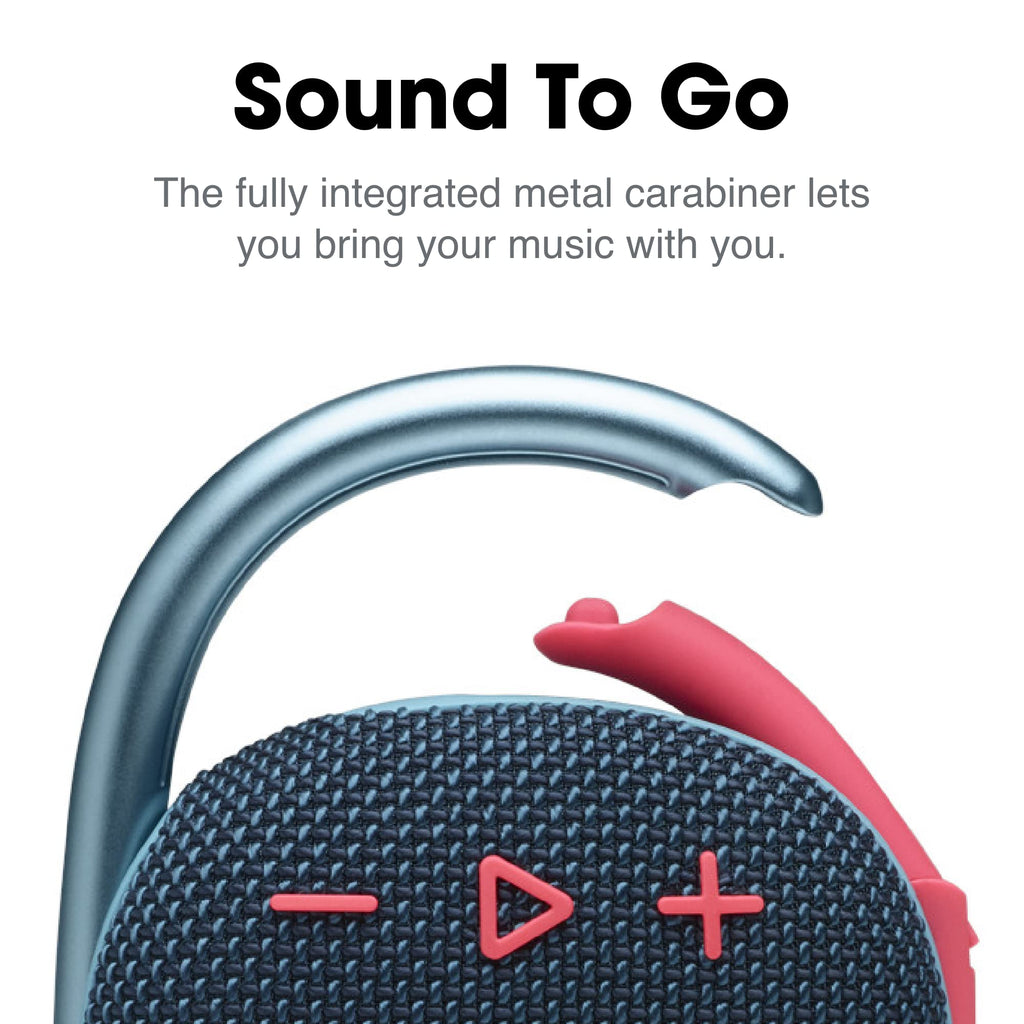 JBL Clip 4, Blue/Coral - Portable Bluetooth 5.1 Speaker - Up to 10 Hours of Play - Waterproof & Dust Resistant - Includes Noise & Echo-Canceling Speakerphone