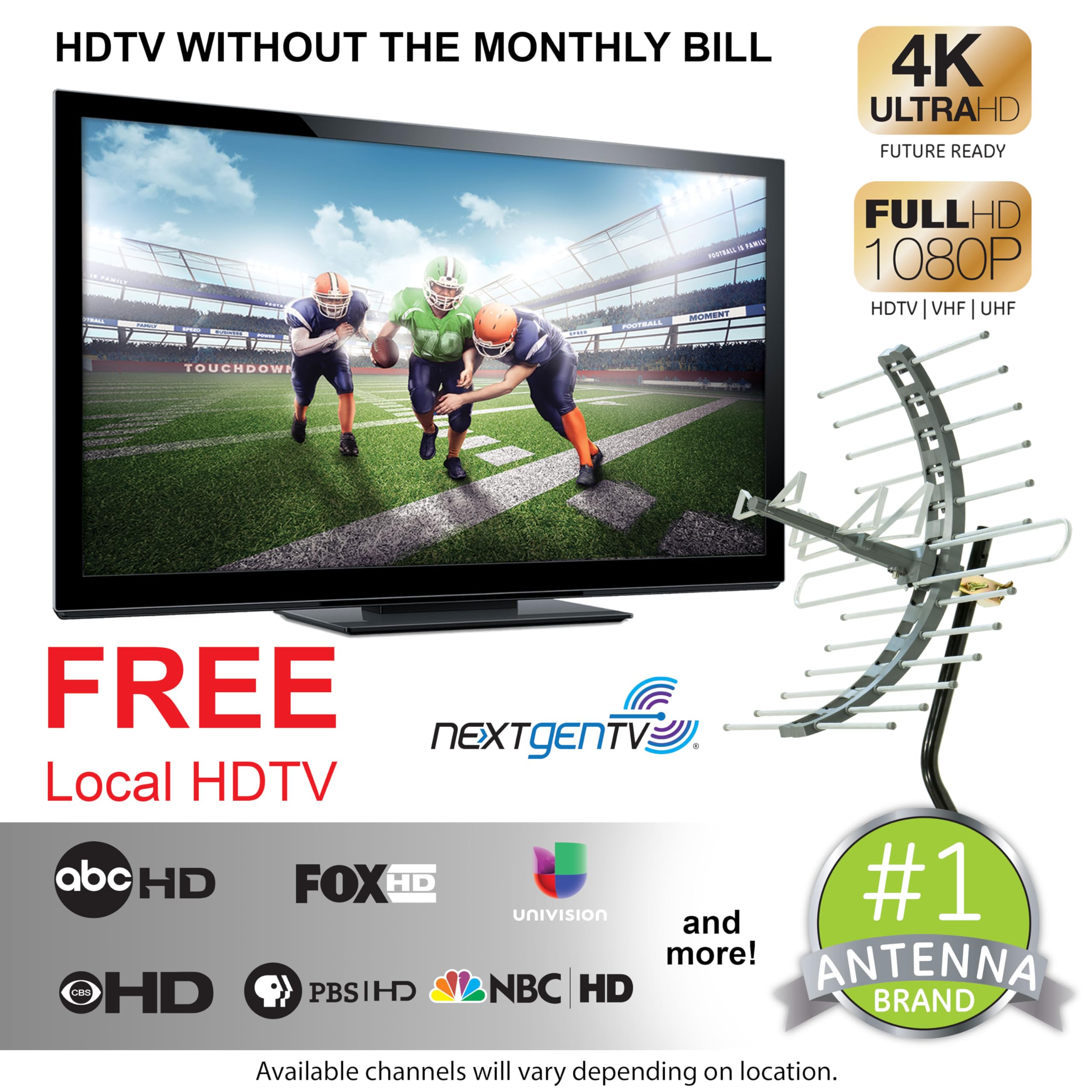 GE Outdoor/Attic TV Antenna, Long Range, 4K 1080P VHF UHF Digital HDTV, J Mount Included, Weather Resistant, 29884