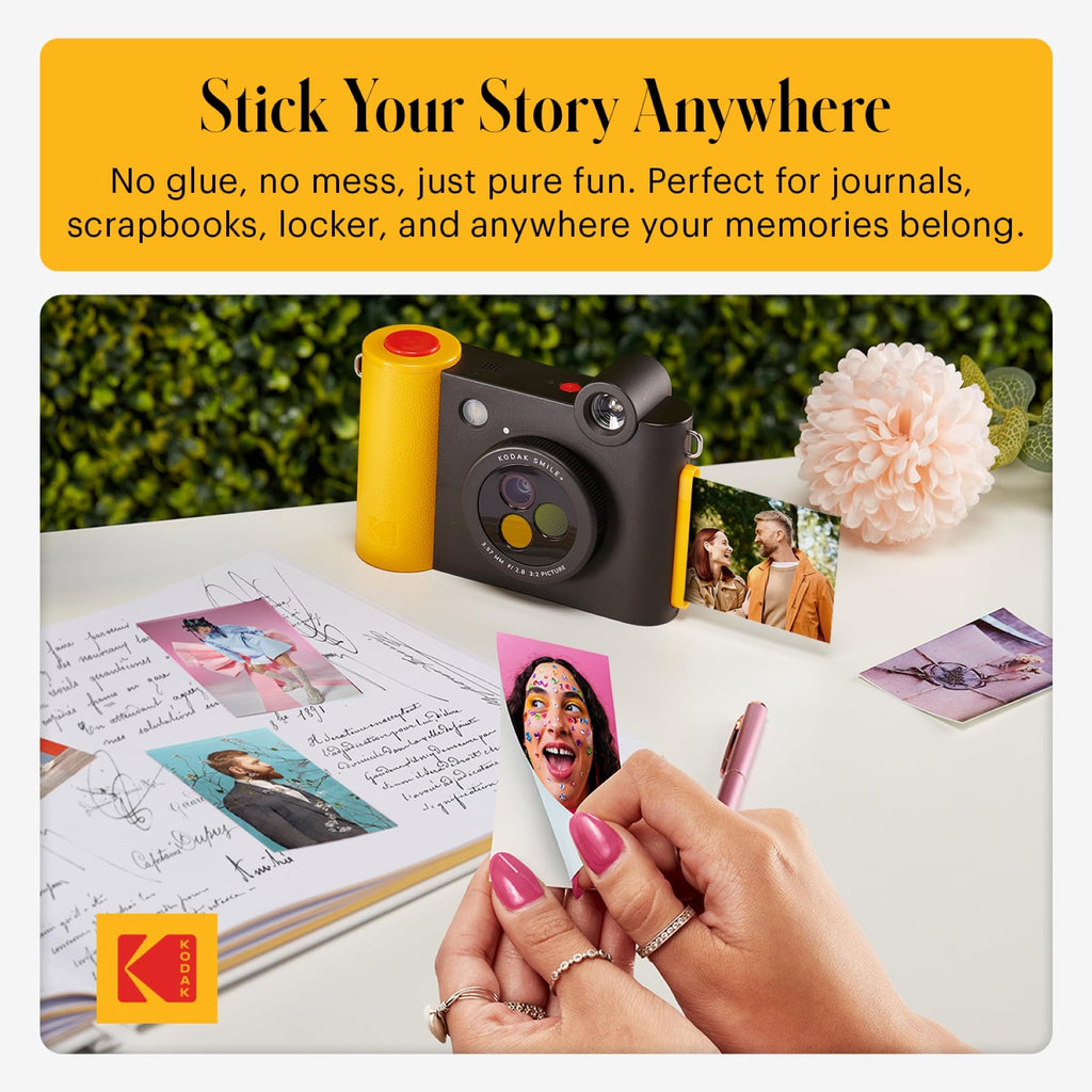 KODAK Smile+ 2-in-1 Digital Instant Camera & Wireless Bluetooth Photo Printer, 10MP, Special-Effect Rotating Lens, Zink 2x3" (5.1x7.5 cm) Sticky-Back Photos, Print via App from Smart Devices, Black