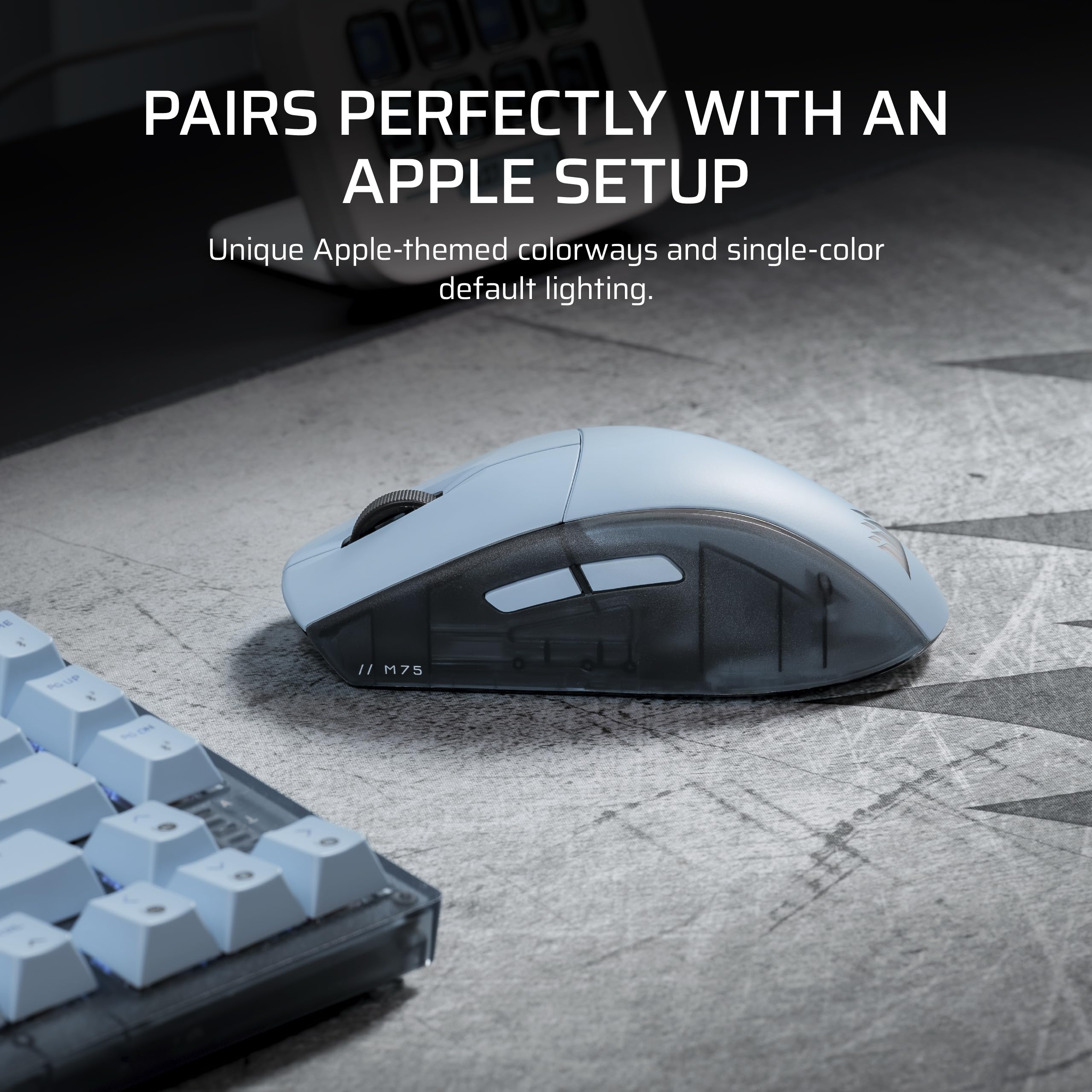 Corsair M75 Wireless RGB Lightweight Gaming Mouse for Mac � 26,000 DPI, Swappable Side Buttons, Optical Switches, iCUE Compatible � Glacial Blue