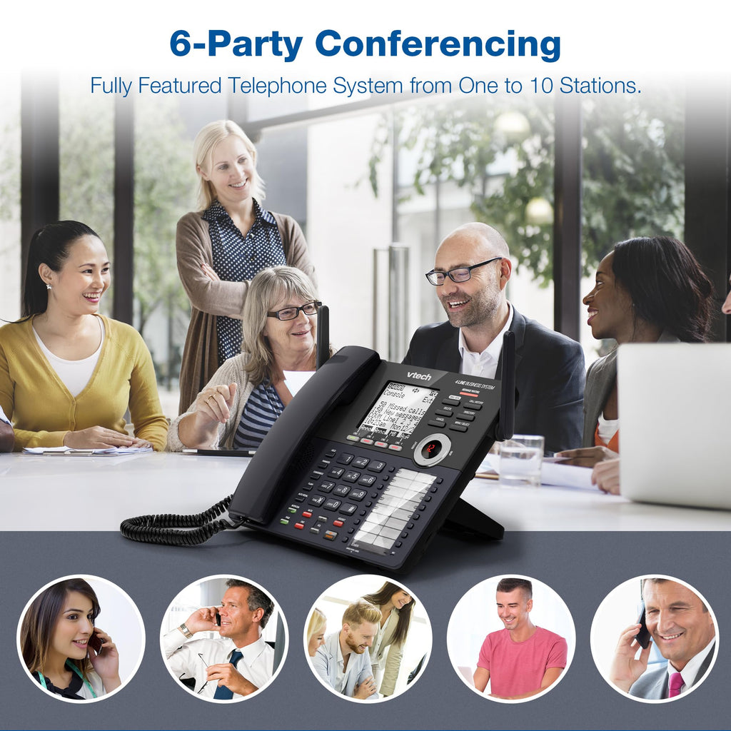 VTech AM18447 Main Console 4-Line Small Business Phone System - Expandable to 10 Stations, Digital Answering Machine, Auto Attendant, Intercom & Custom Music on Hold, Black