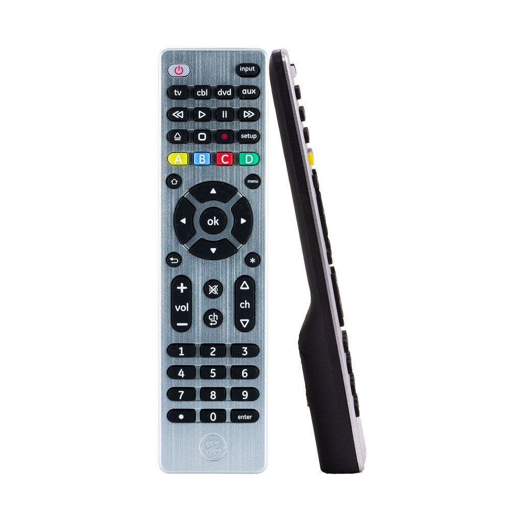 GE Universal Remote Control for Samsung, Vizio, LG, Sony, Sharp, Roku, Apple TV, TCL, Panasonic, Smart TVs, Streaming Players, Blu-ray, DVD, 4-Device, Silver, 33709