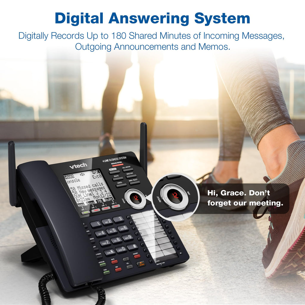 VTech AM18447 Main Console 4-Line Small Business Phone System - Expandable to 10 Stations, Digital Answering Machine, Auto Attendant, Intercom & Custom Music on Hold, Black