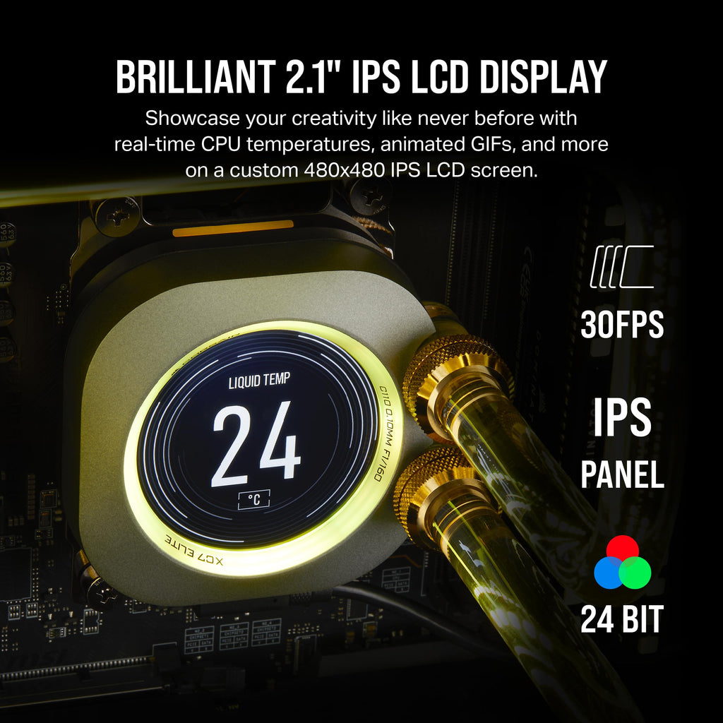 Corsair XC7 RGB ELITE LCD CPU Water Block - 480x480 IPS LCD Screen - 31 RGB LEDs - USB-C - Fits Intel® LGA 1700, AMD® AM5 and older - Stealth Grey