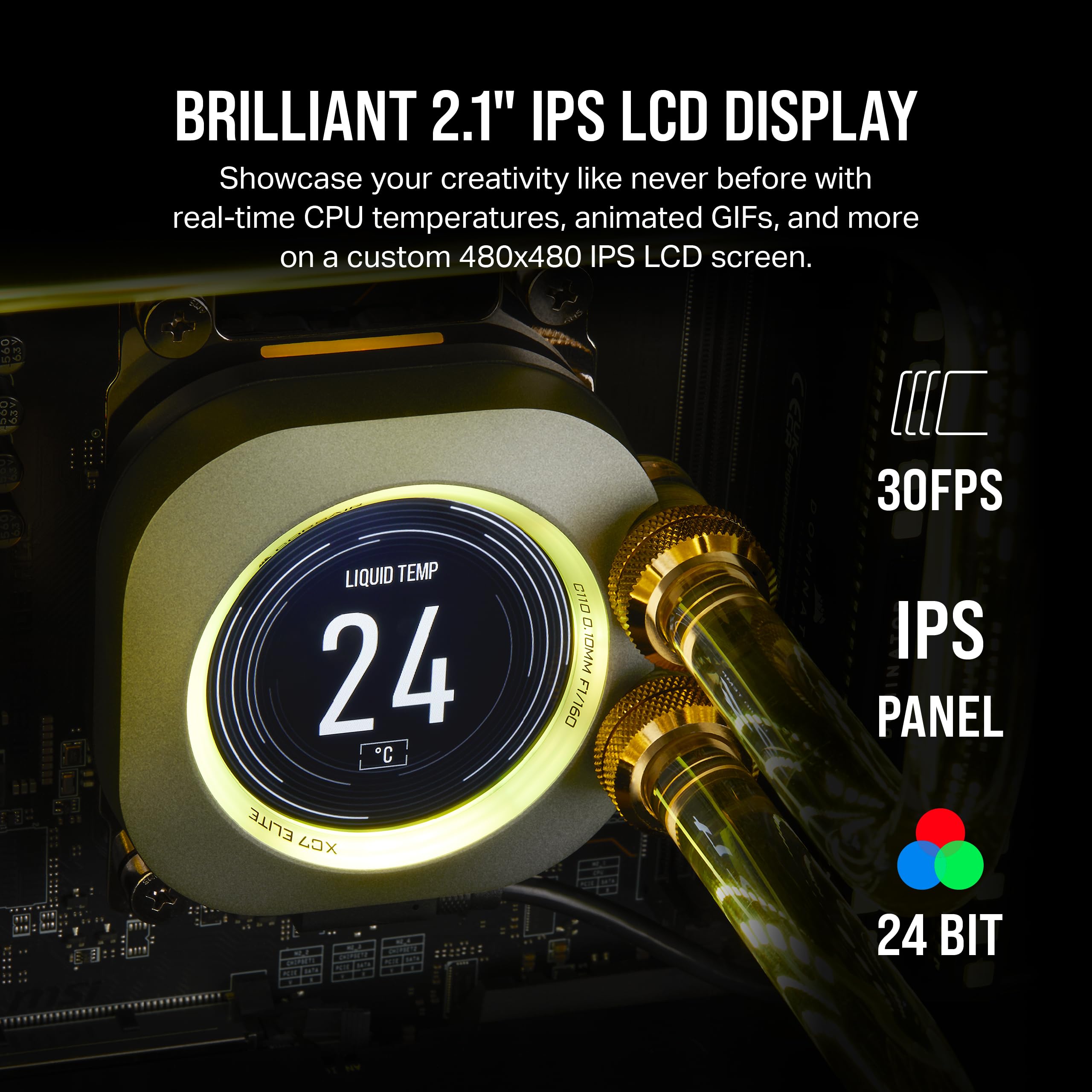 Corsair XC7 RGB ELITE LCD CPU Water Block - 480x480 IPS LCD Screen - 31 RGB LEDs - USB-C - Fits Intel® LGA 1700, AMD® AM5 and older - Stealth Grey