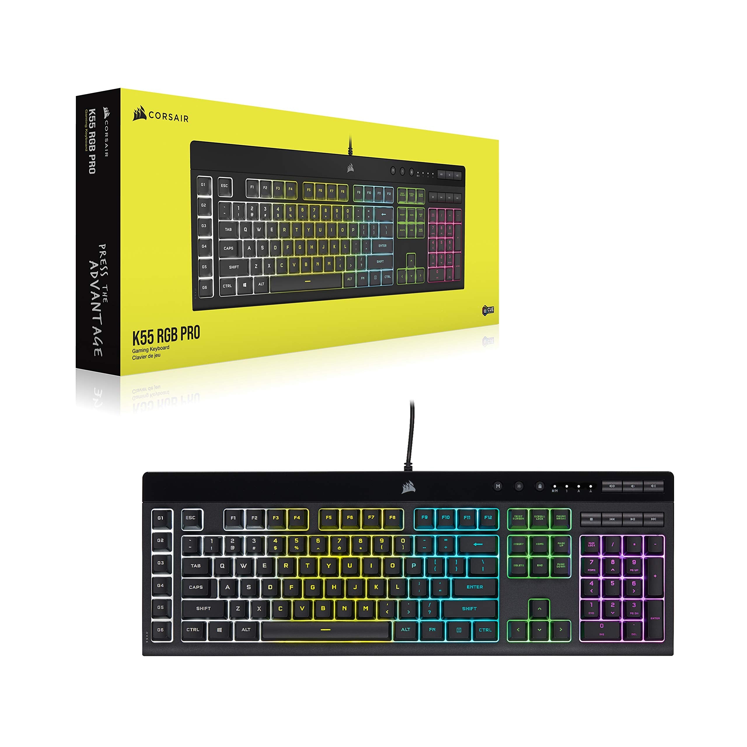 Corsair K55 RGB PRO Wired Gaming Keyboard Membrane � IP42 Anti-Dust and Overflow � 6 Macro Keys with Elgato Integration � Compatible with iCUE � QWERTY NA � PC, Mac, Xbox � Black