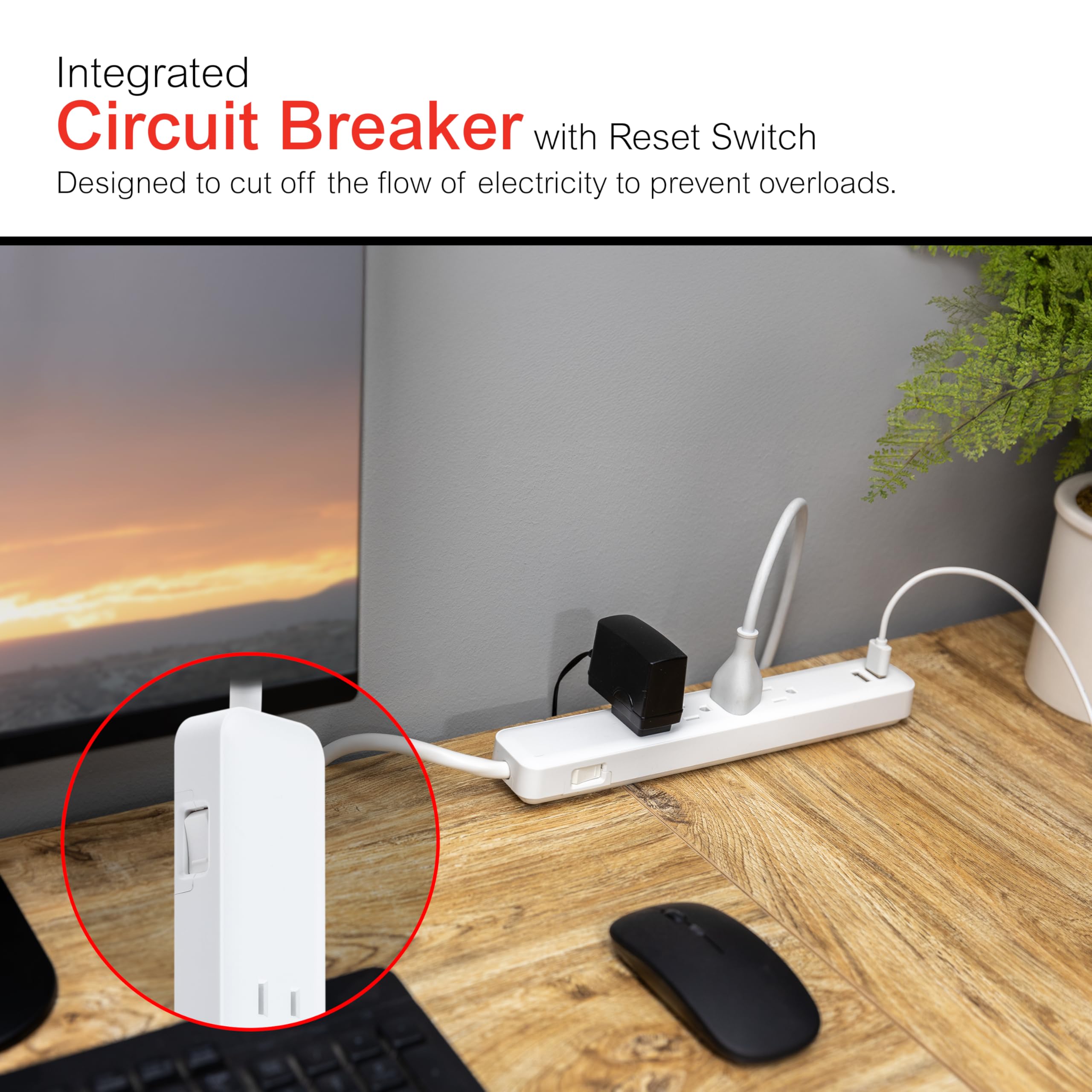 GE 4-Outlet Surge Protector, 2 USB Ports, 3 Ft Power Cord, 560 Joules, Flat Plug, Automatic Shutdown Technology, Circuit Breaker, Warranty, UL Listed, Black, 37212