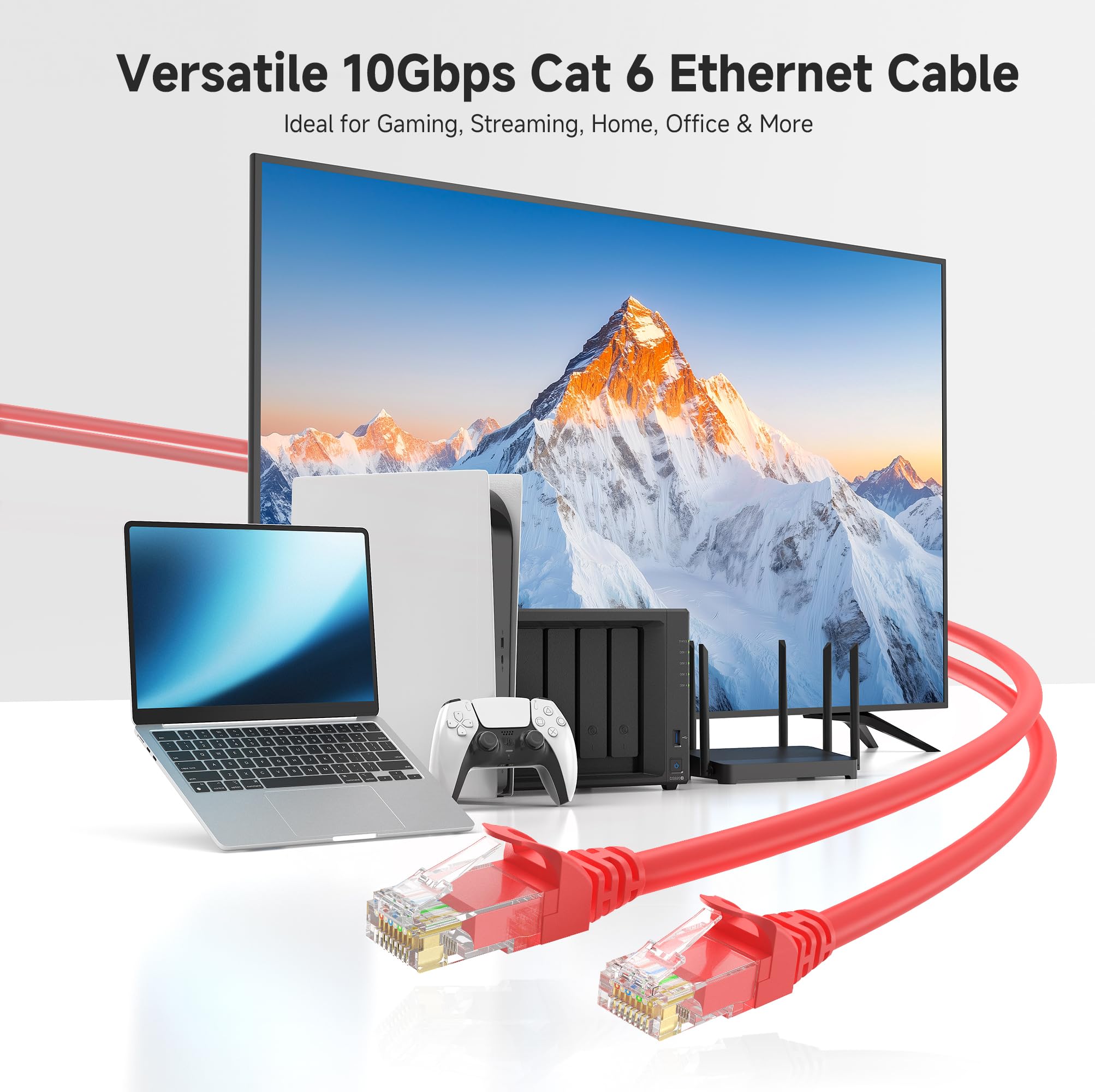 Cable Matters 10Gbps Snagless Cat 6 Ethernet Cable - 7ft, Cat 6 Cable, Cat6 Cord, Ethernet Cord, Red