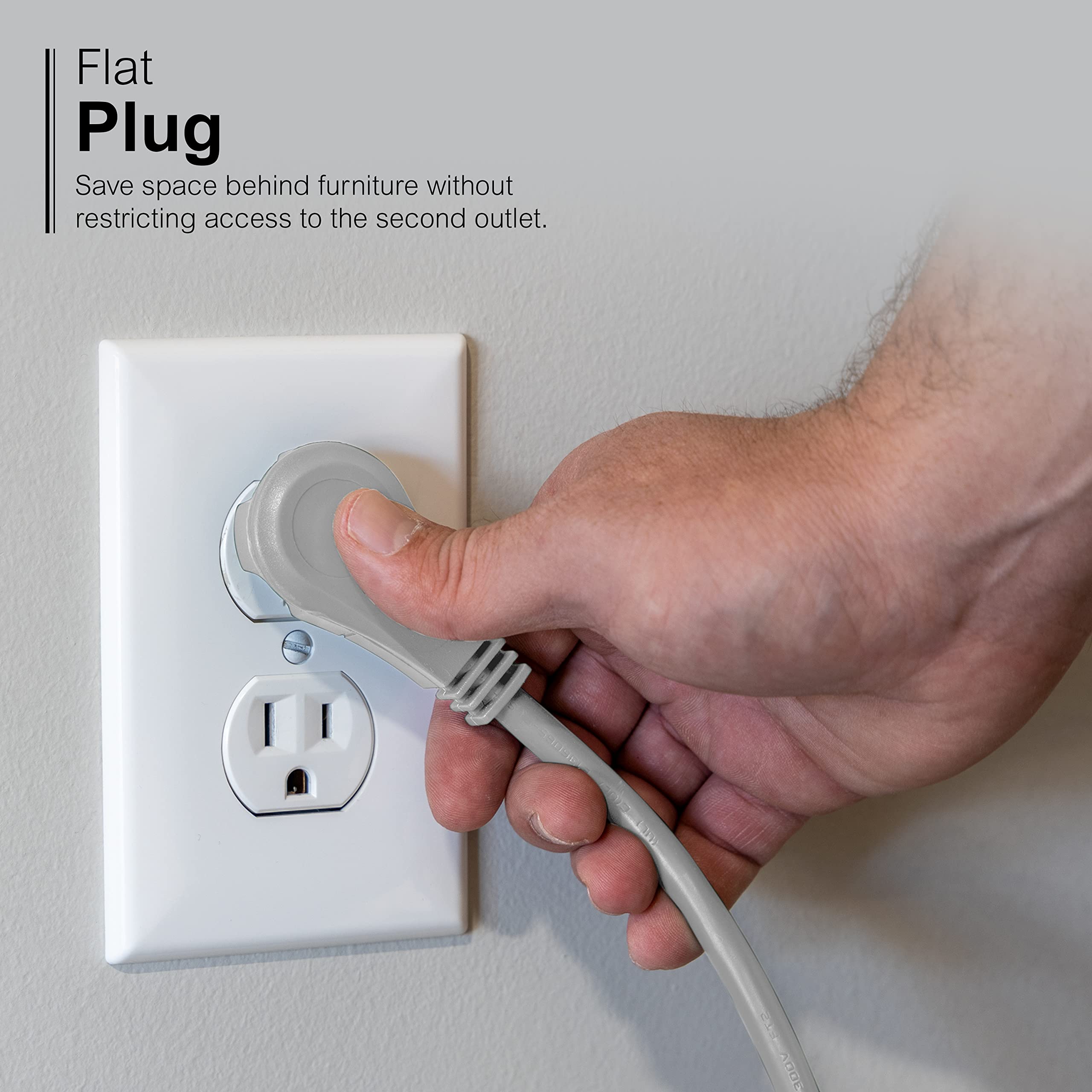 GE Indoor Extension Cord, 25 Ft Power Cable, 3 Grounded Outlets, 3-Prong, Low-Profile Flat Plug, 16 Gauge, UL Listed, Gray, 43025,1 Pack