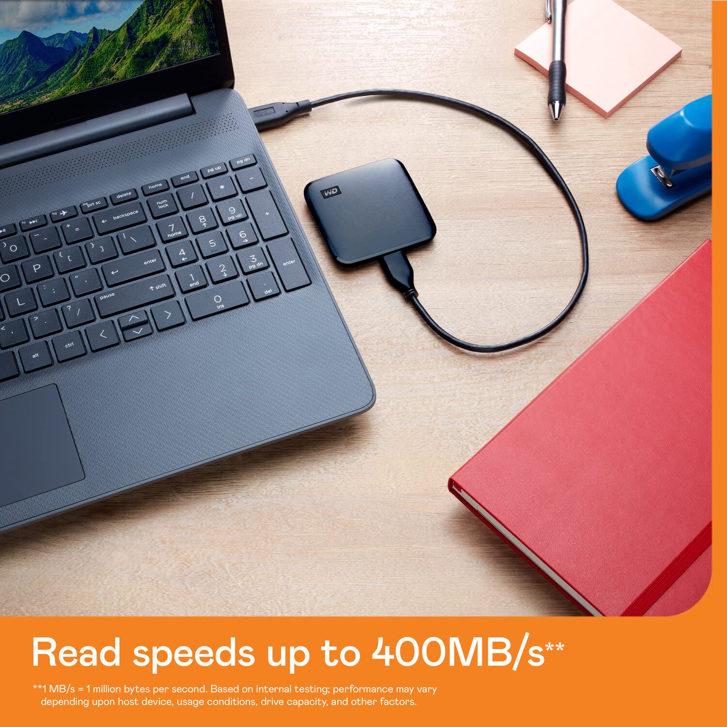 WD 1TB Elements SE SSD Portable SSD USB 3.0 up to 400 MB/s 2-meters drop resistance