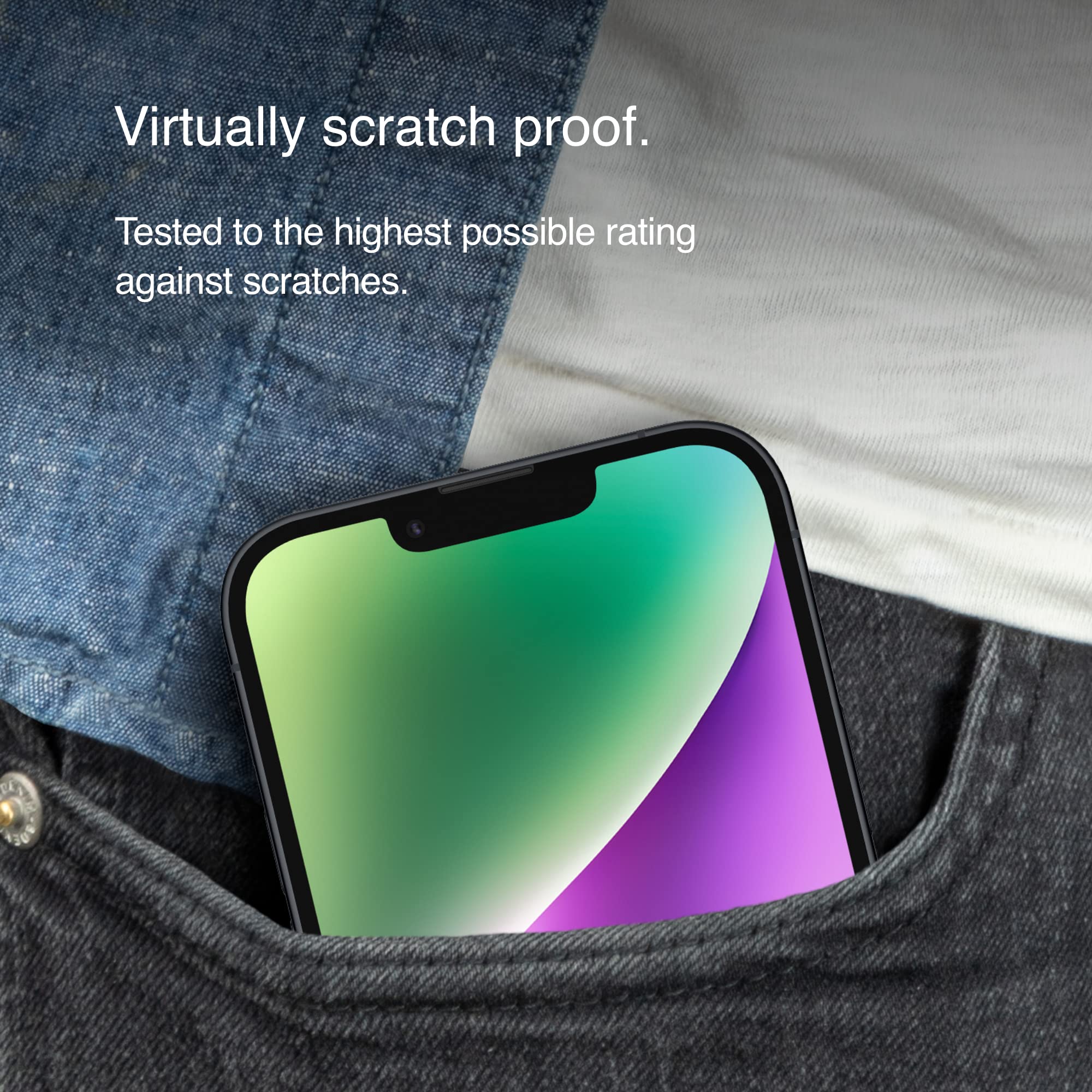 Belkin Privacy Tempered Glass Screen Protector for iPhone 14, 13 and 13 Pro, Treated Surface with Anti-Fingerprint Coating and Bubble Free Application with Included Easy Align Tray