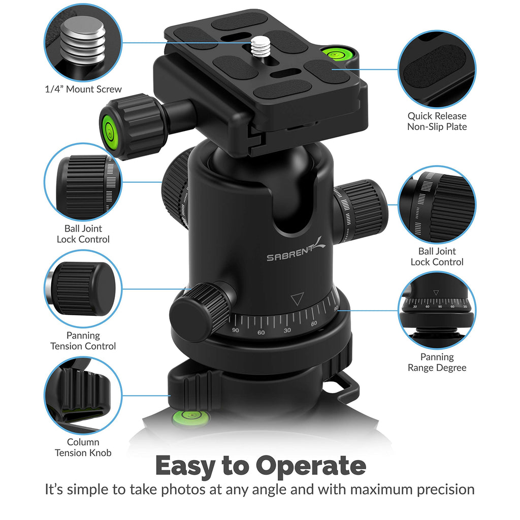 Sabrent 69 Inch Carbon Fiber Tripod With 360 Degree Camera Mount (TP-CF69)