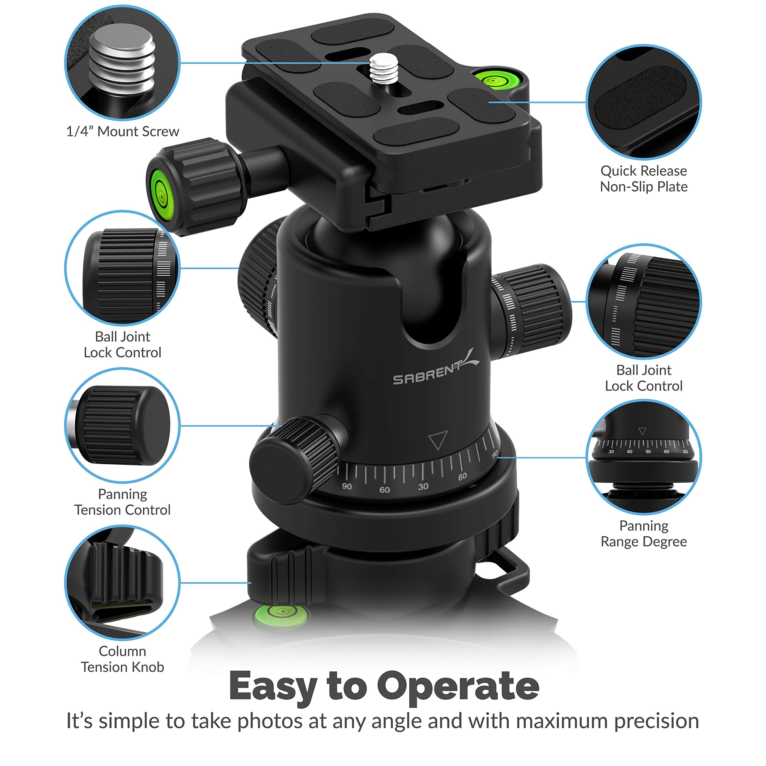 Sabrent 69 Inch Carbon Fiber Tripod With 360 Degree Camera Mount (TP-CF69)