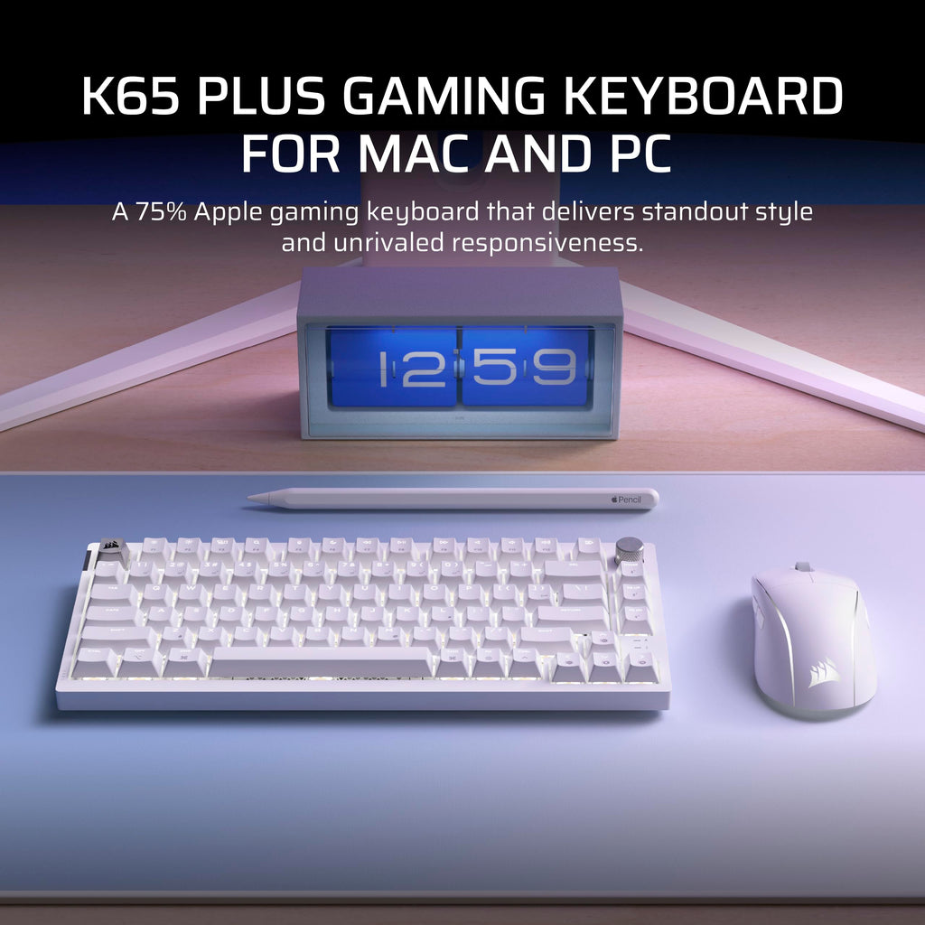 Corsair K65 Plus Wireless 75% RGB Hot-Swappable Mechanical Gaming Keyboard for Mac and iPad � Pre-Lubricated MLX Red v2 Linear Switches, Sound Dampening � QWERTY NA Layout � Glacier Blue