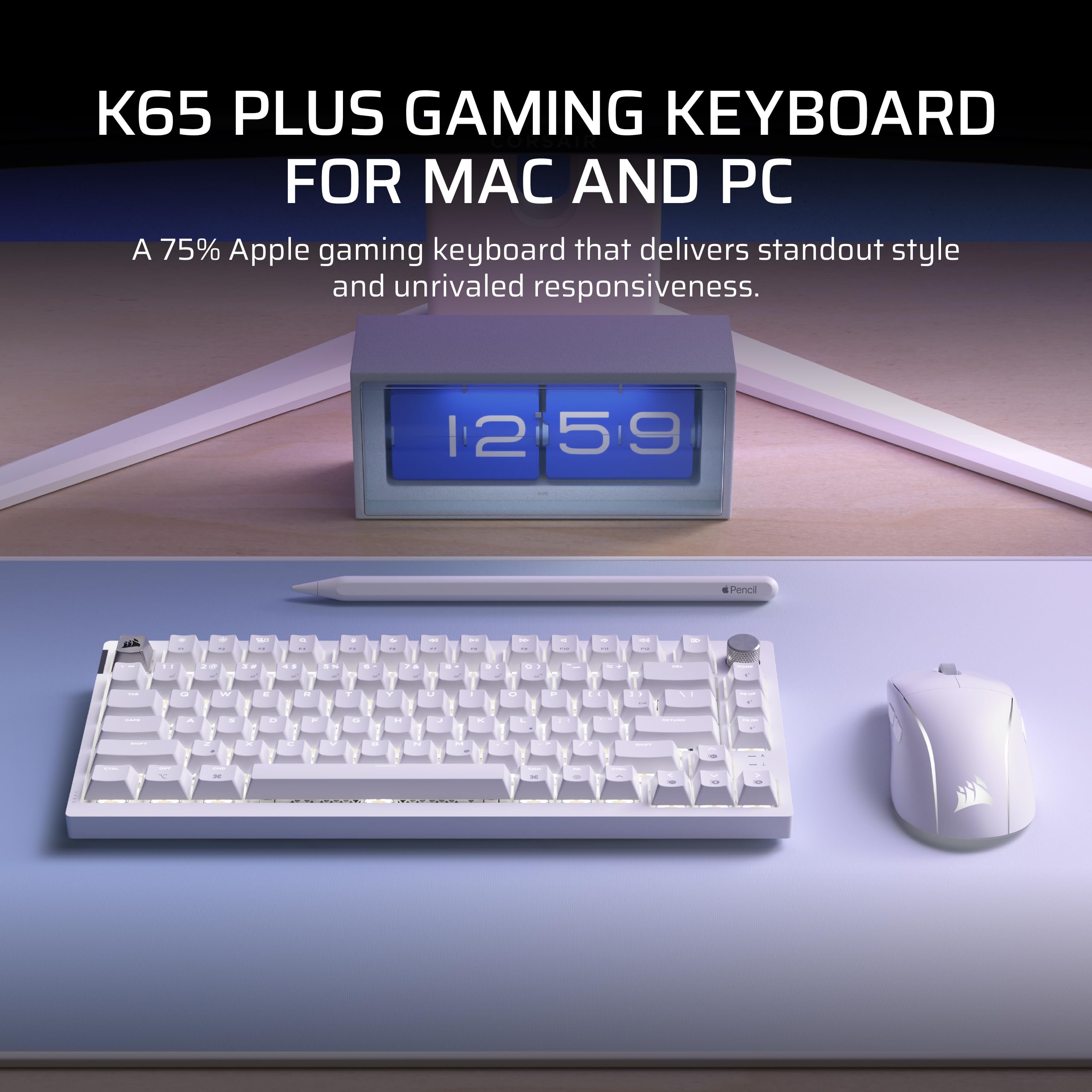 Corsair K65 Plus Wireless 75% RGB Hot-Swappable Mechanical Gaming Keyboard for Mac and iPad � Pre-Lubricated MLX Red v2 Linear Switches, Sound Dampening � QWERTY NA Layout � Glacier Blue