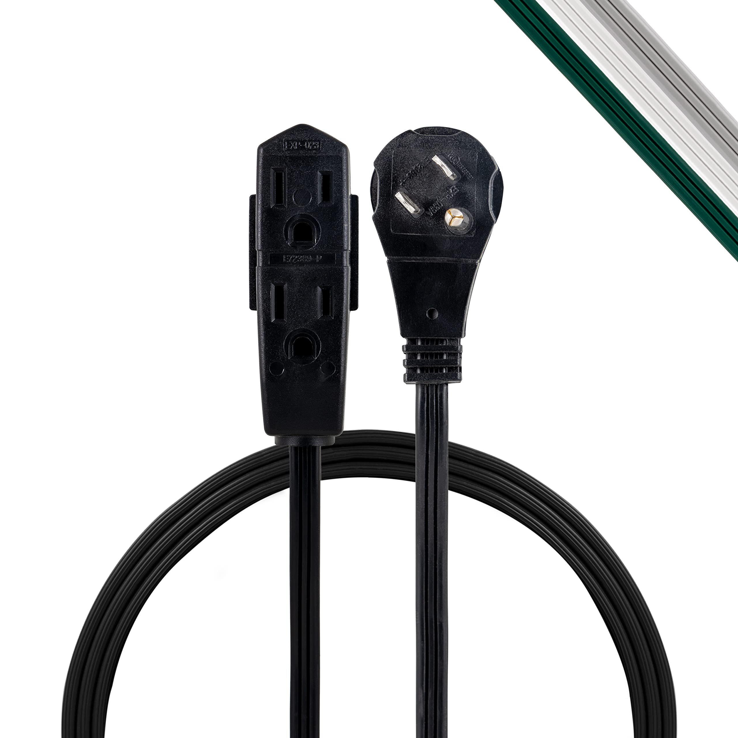 GE 3-Outlet Flat Extension Cord 3 Ft Grounded Extension Cord with Multiple Outlets 3 Prong Outlet Extender Flat Plug Power Strip Indoor Extension Cord 16 Gauge UL Listed Black 69877