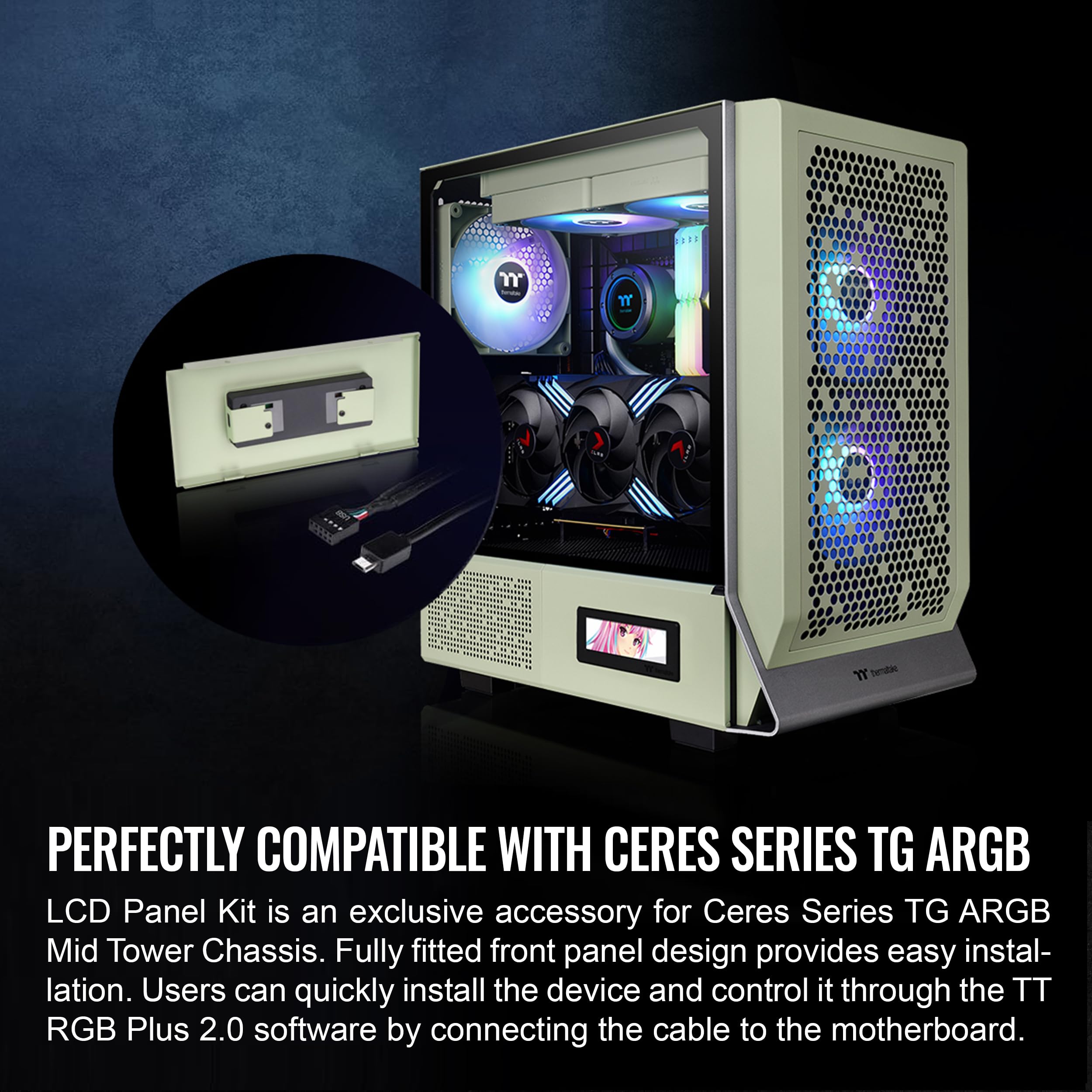Thermaltake Tower 200 Mini-ITX Computer Case; 2x140mm Pre-Installed CT140 Fans; Supports GPU Length Up to 380mm; CA-1X9-00SEWN-00; Matcha Green; 3 Year Warranty